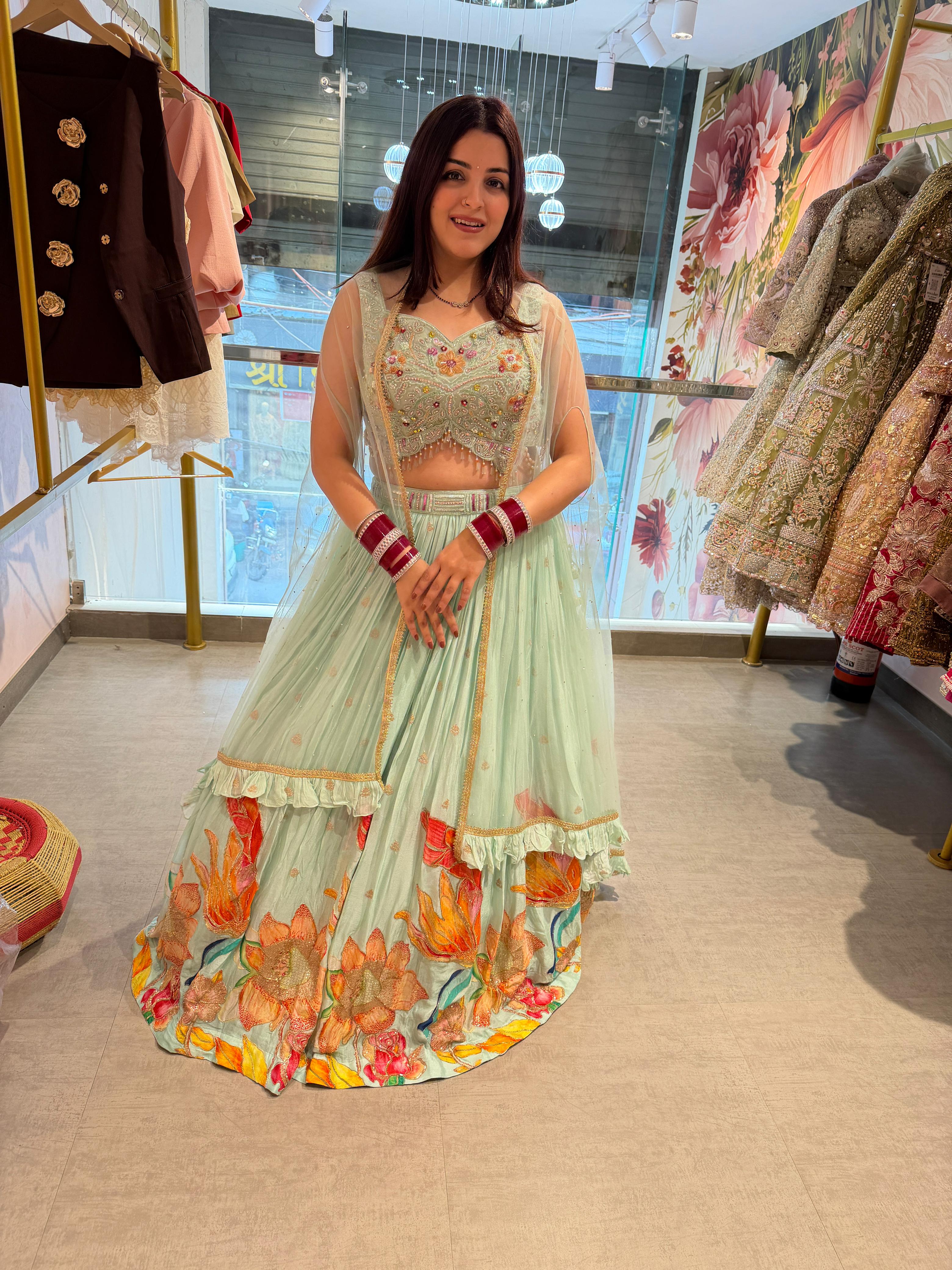 Mint Blossom Garden Lehenga Set