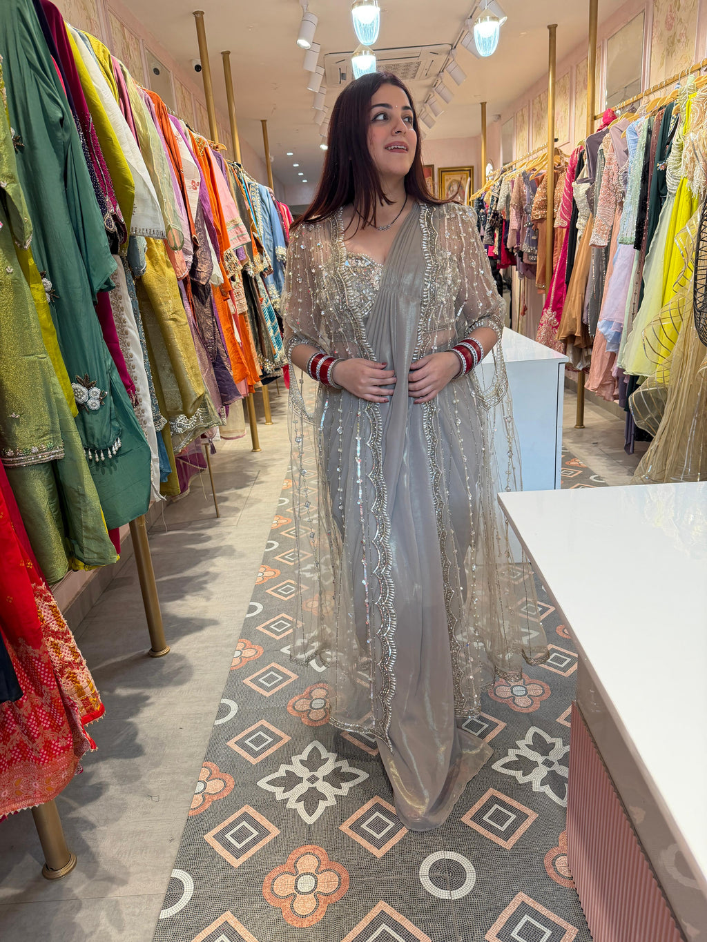 Mist Embellished Cape Saree Set