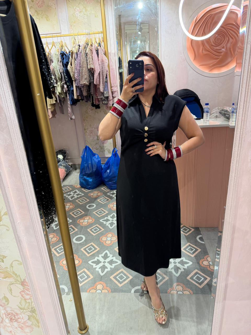 Rust Royale Gold Button Midi Dress