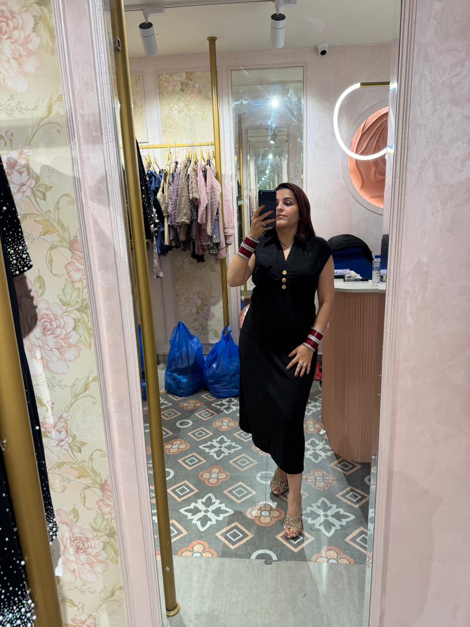 Rust Royale Gold Button Midi Dress