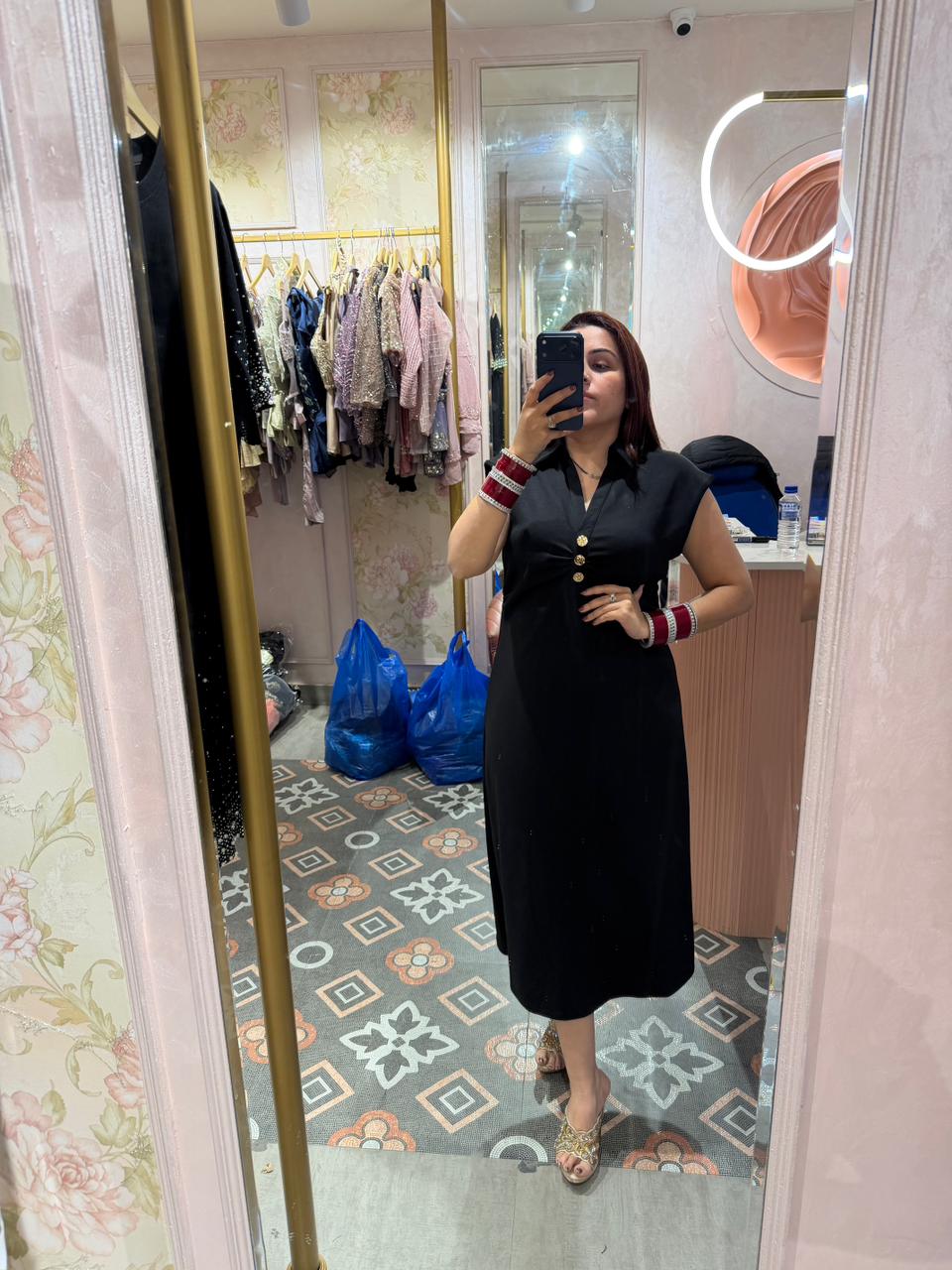 Rust Royale Gold Button Midi Dress