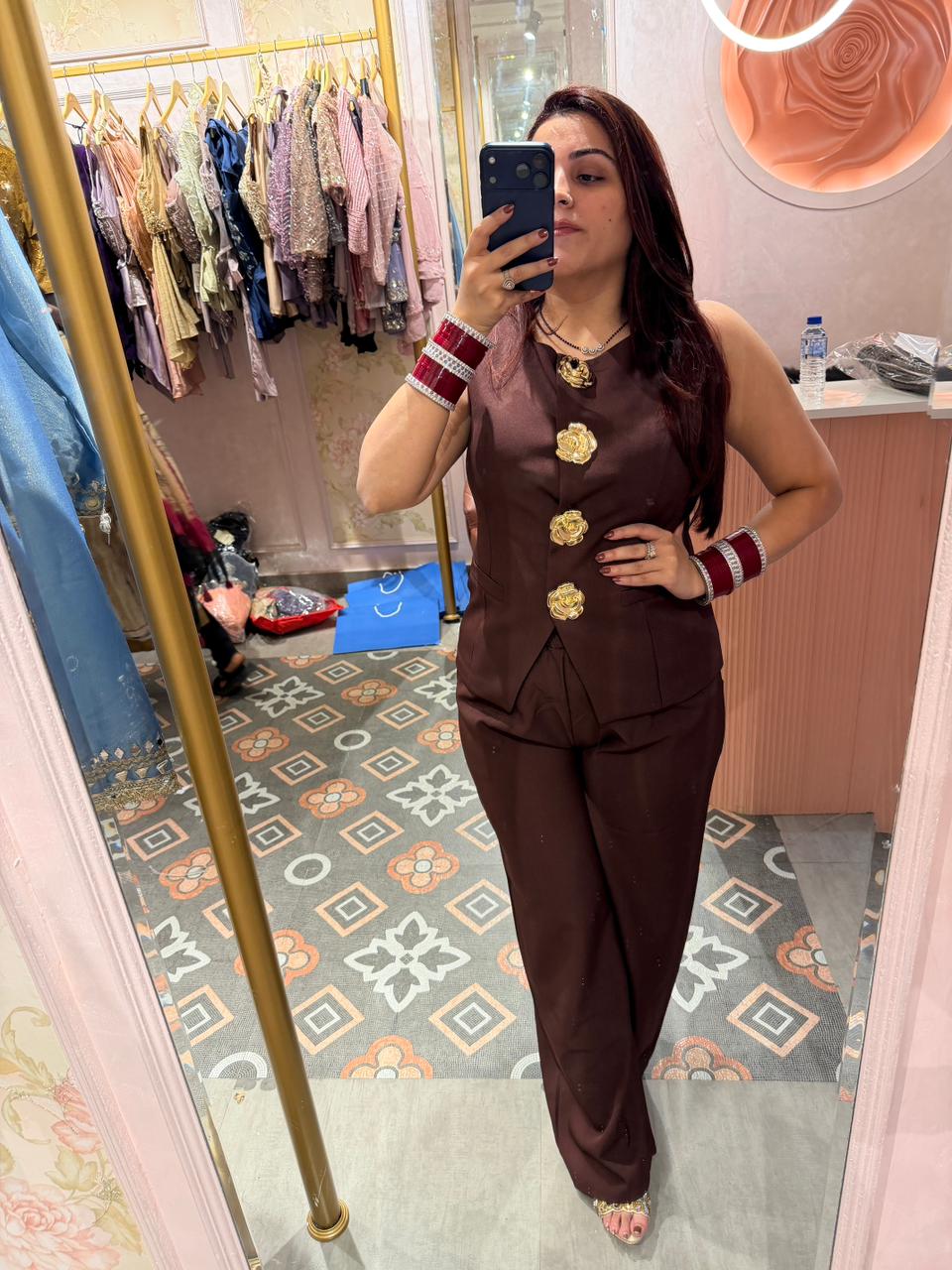 Cocoa Royal Gold Button Co-Ord Set