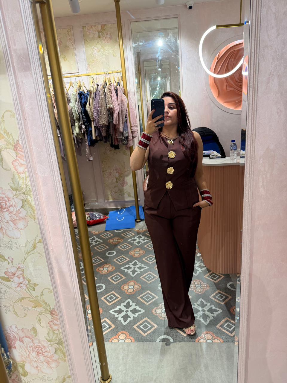 Cocoa Royal Gold Button Co-Ord Set