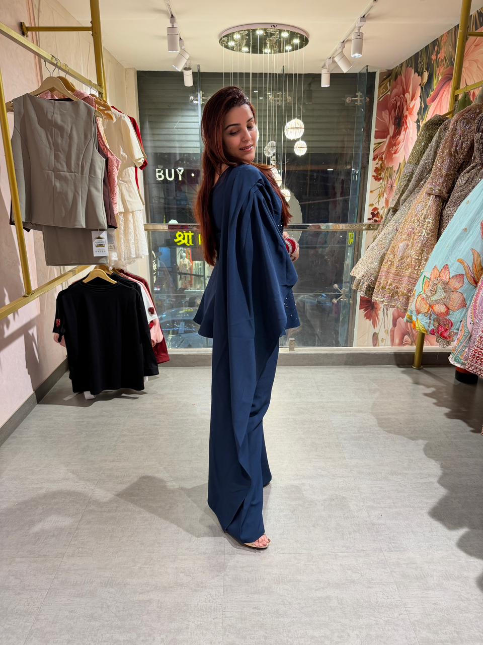 Miya Pearl Embellished Peplum Palazzo Set