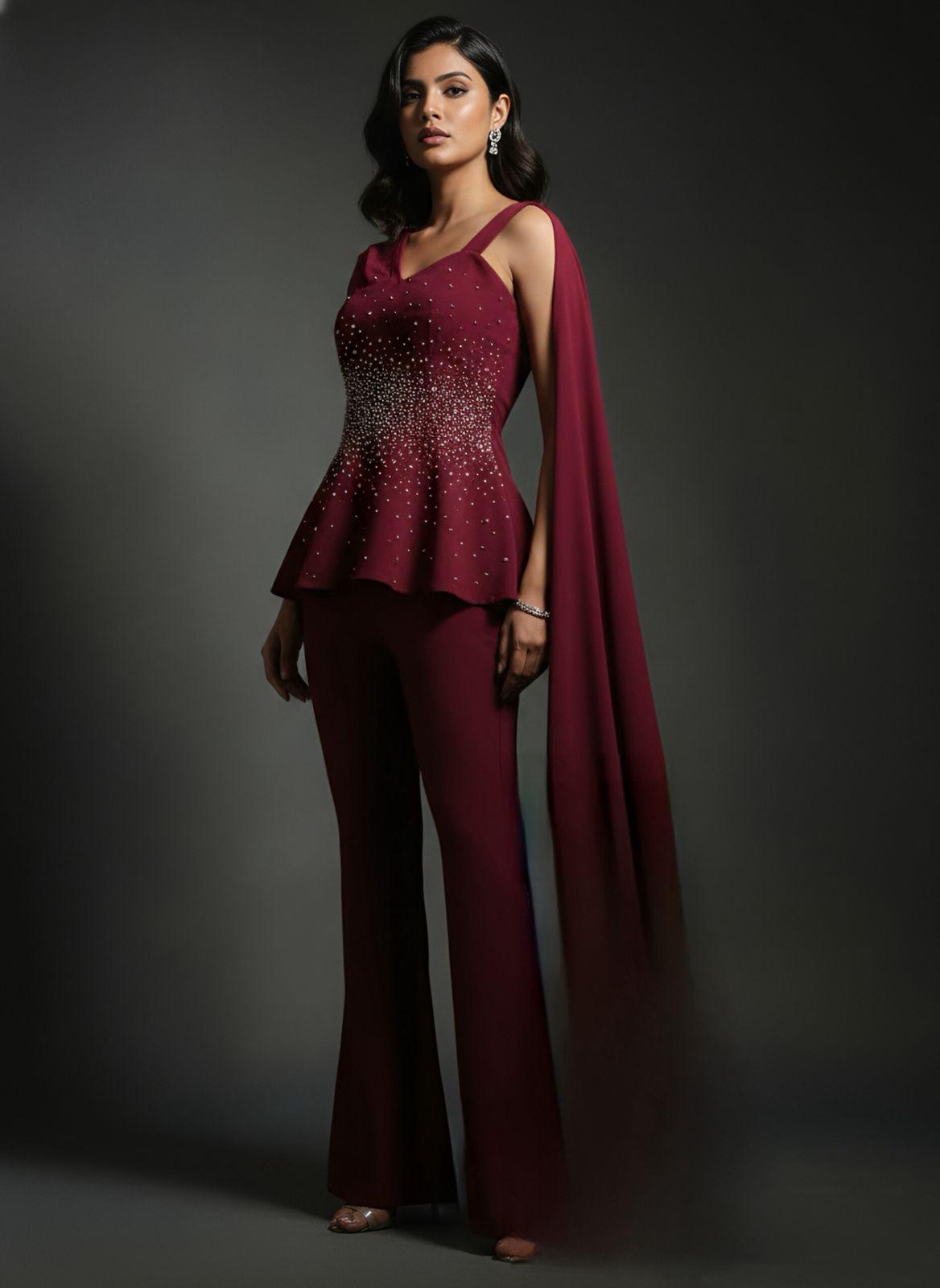 Miya Pearl Embellished Peplum Palazzo Set