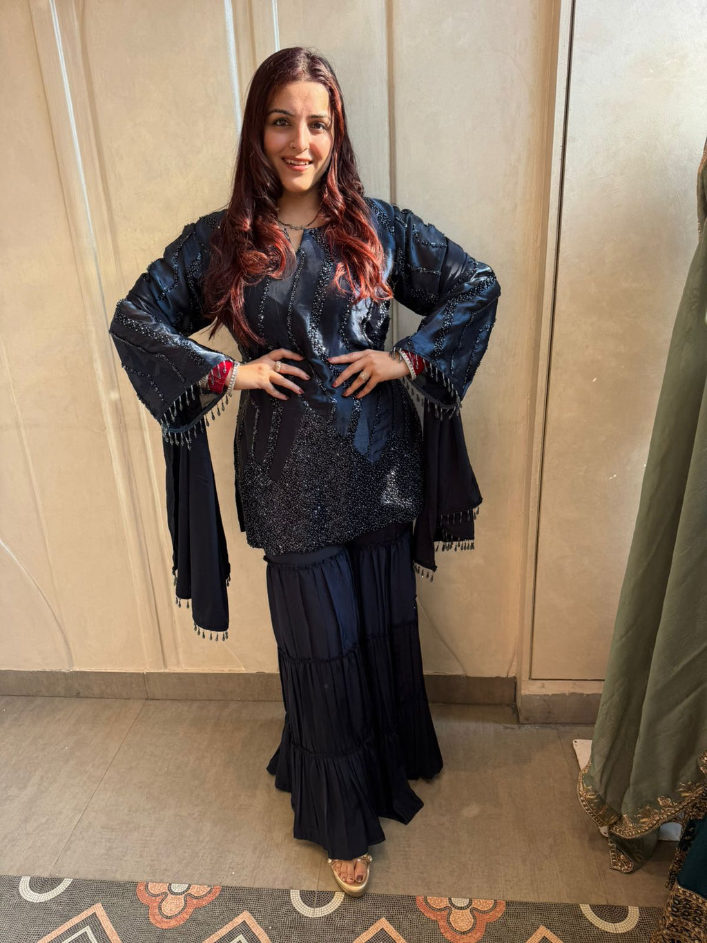 Noir Beaded Sharara Set