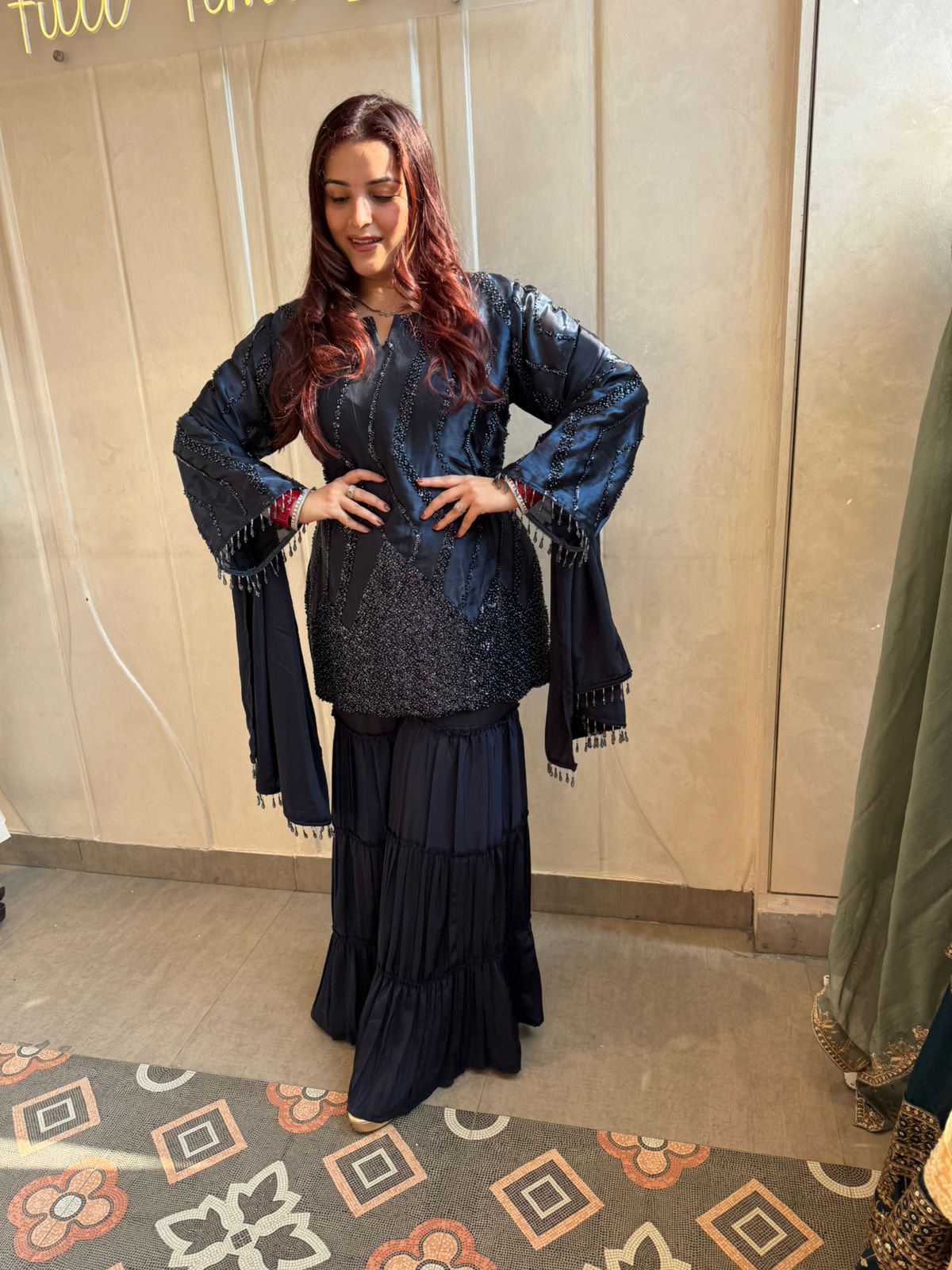 Noir Beaded Sharara Set