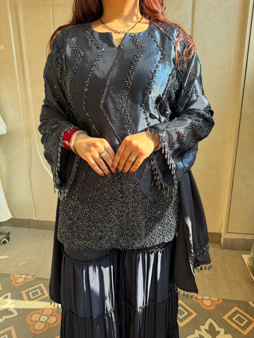 Noir Beaded Sharara Set