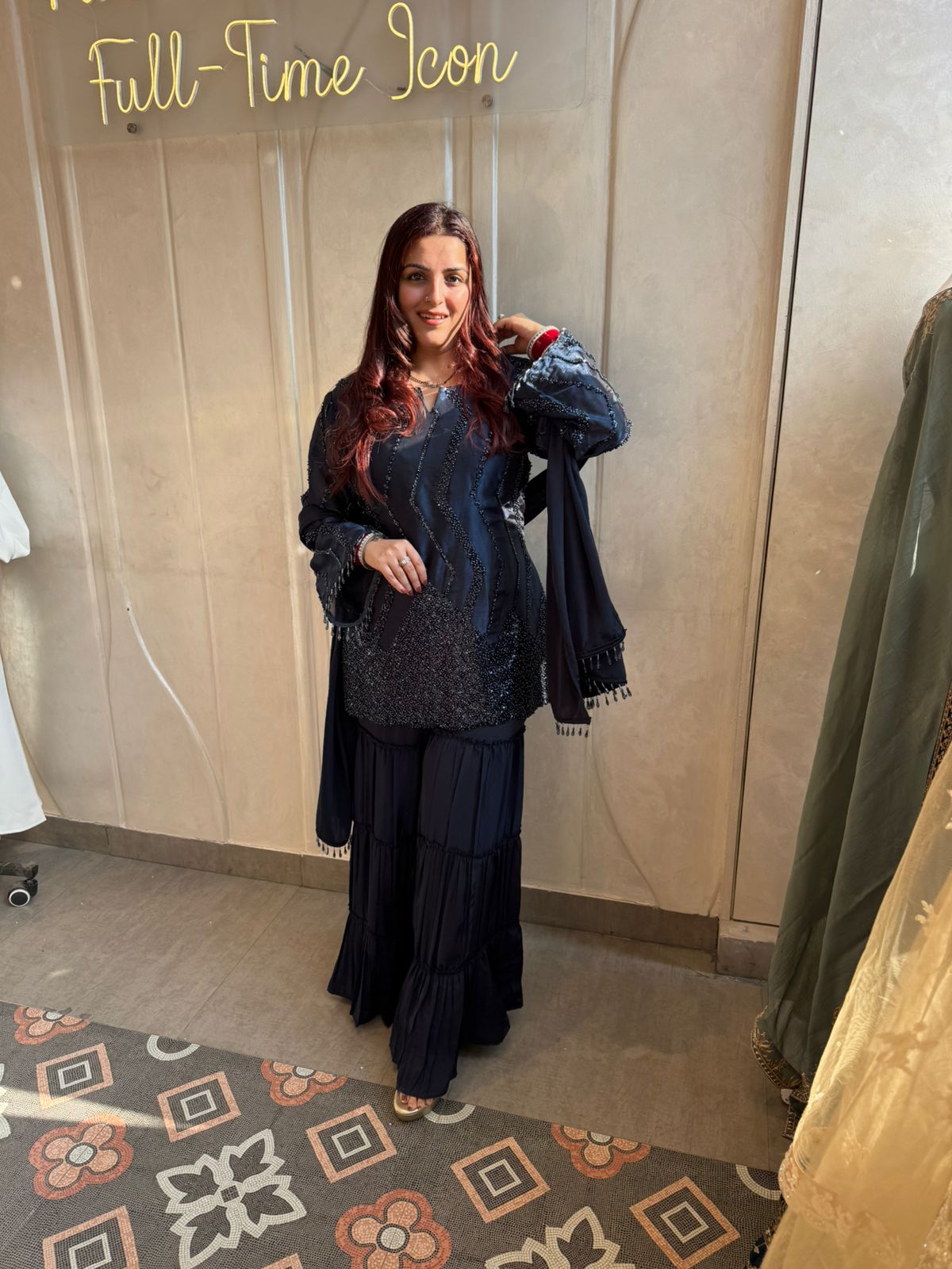 Noir Beaded Sharara Set