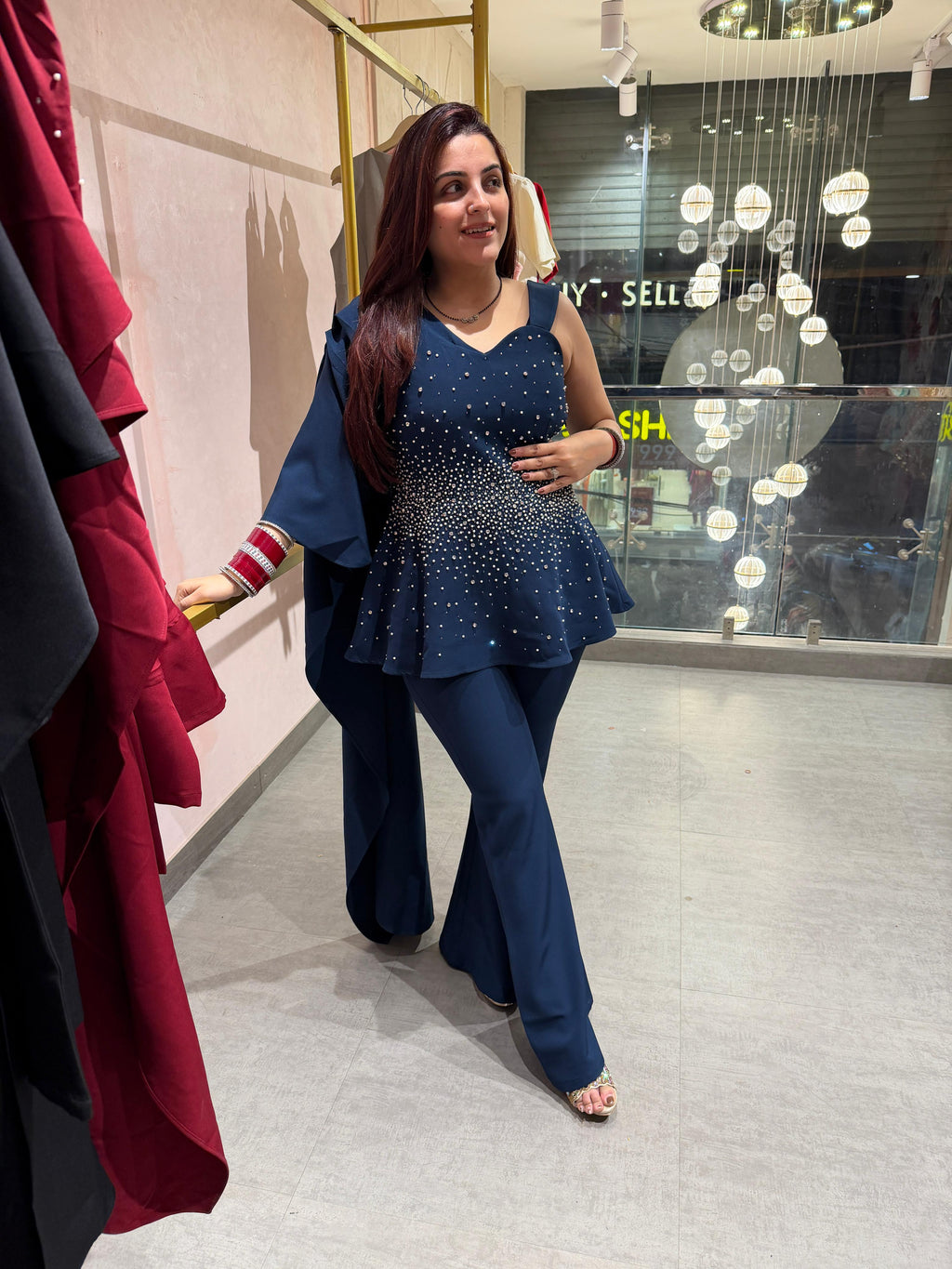 Miya Pearl Embellished Peplum Palazzo Set