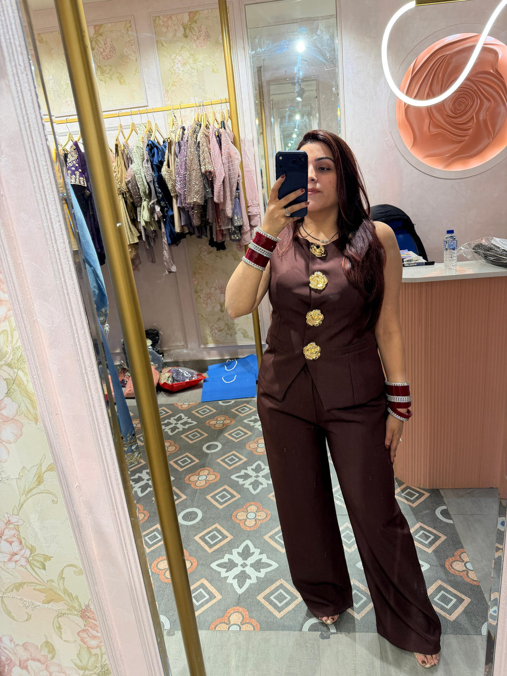 Cocoa Royal Gold Button Co-Ord Set