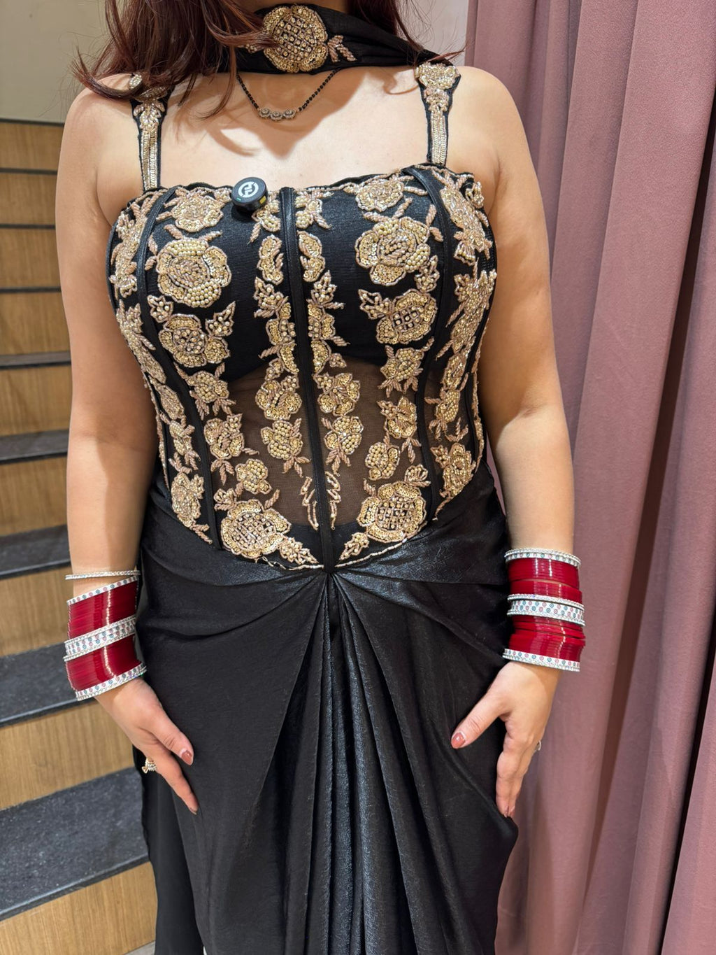 Midnight Noir Corset Saree Set