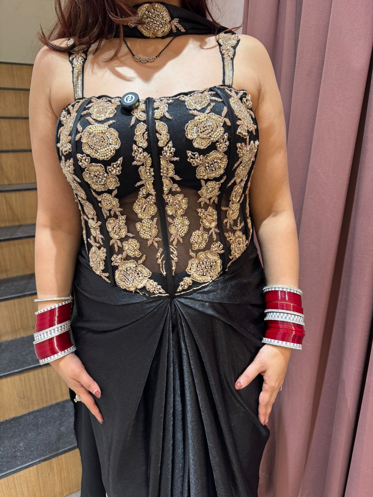 Midnight Noir Corset Saree Set