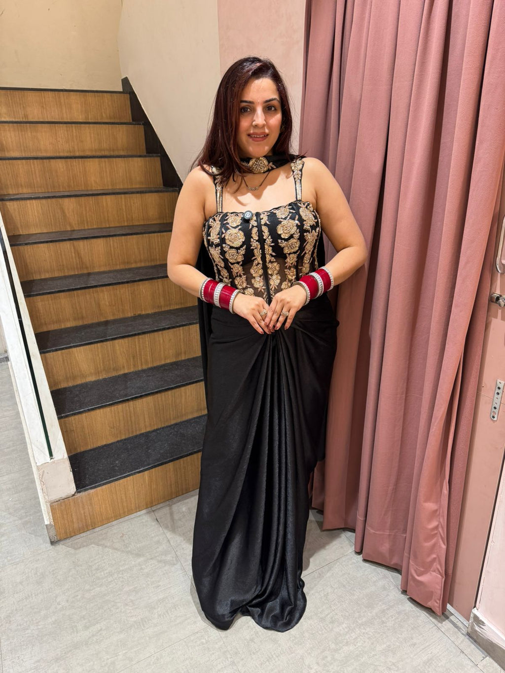 Midnight Noir Corset Saree Set