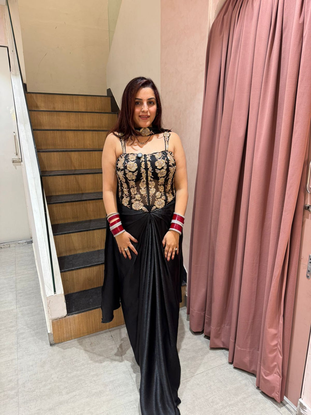 Midnight Noir Corset Saree Set
