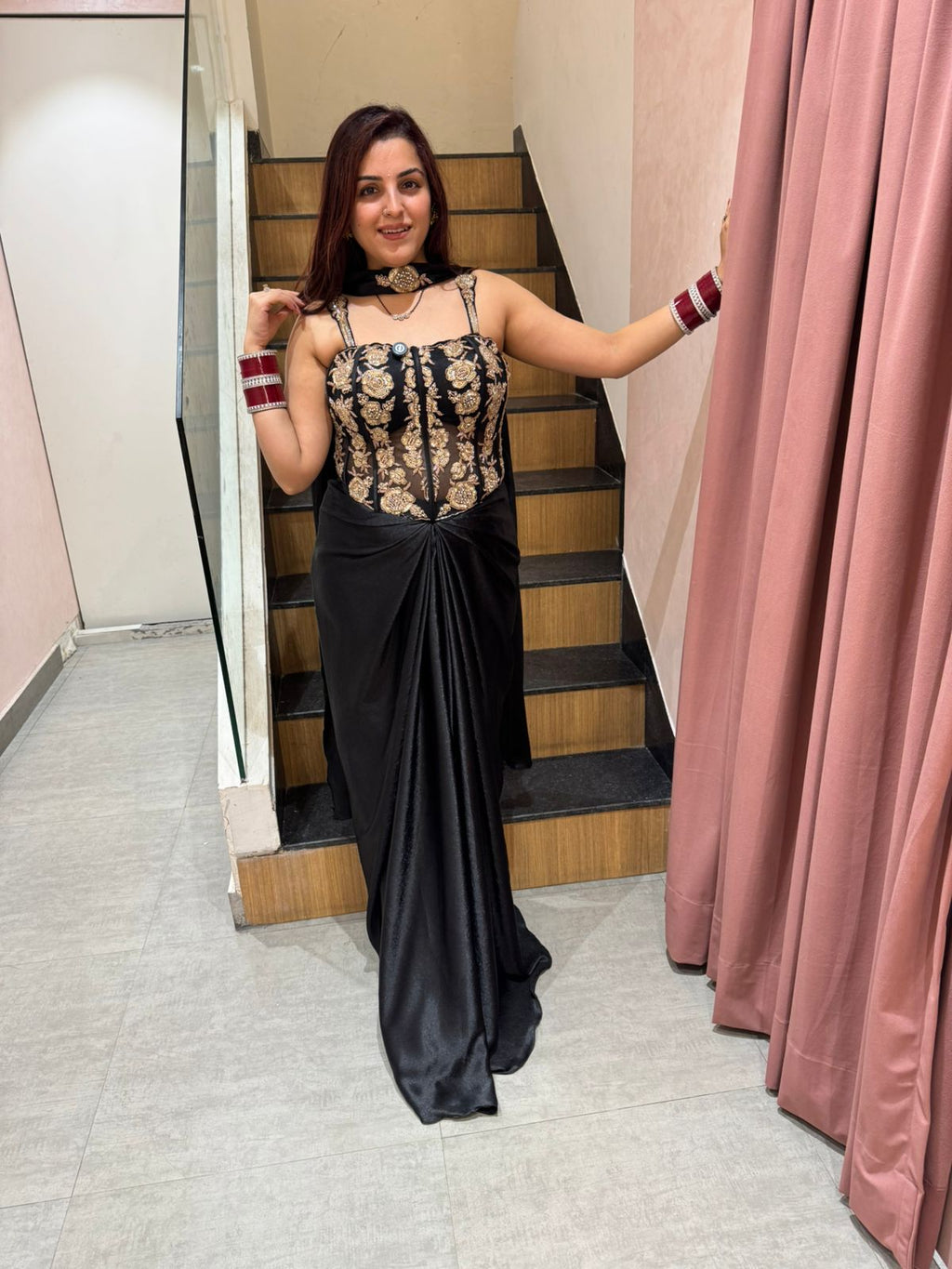 Midnight Noir Corset Saree Set
