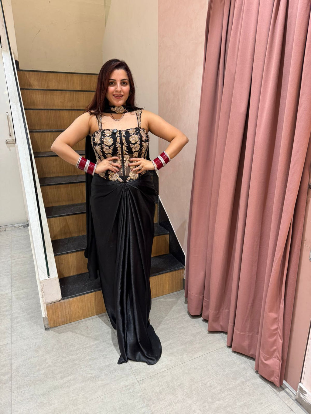 Midnight Noir Corset Saree Set