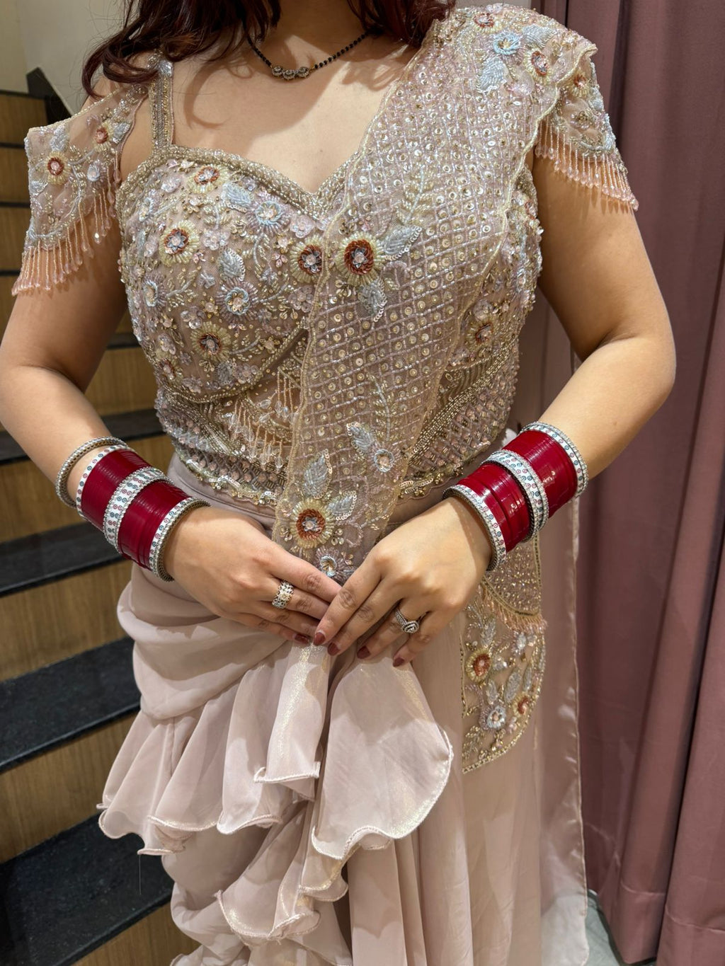 Sofia draped skirt with embroidery blouse