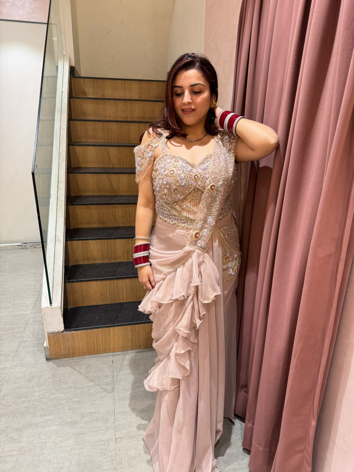 Sofia draped skirt with embroidery blouse