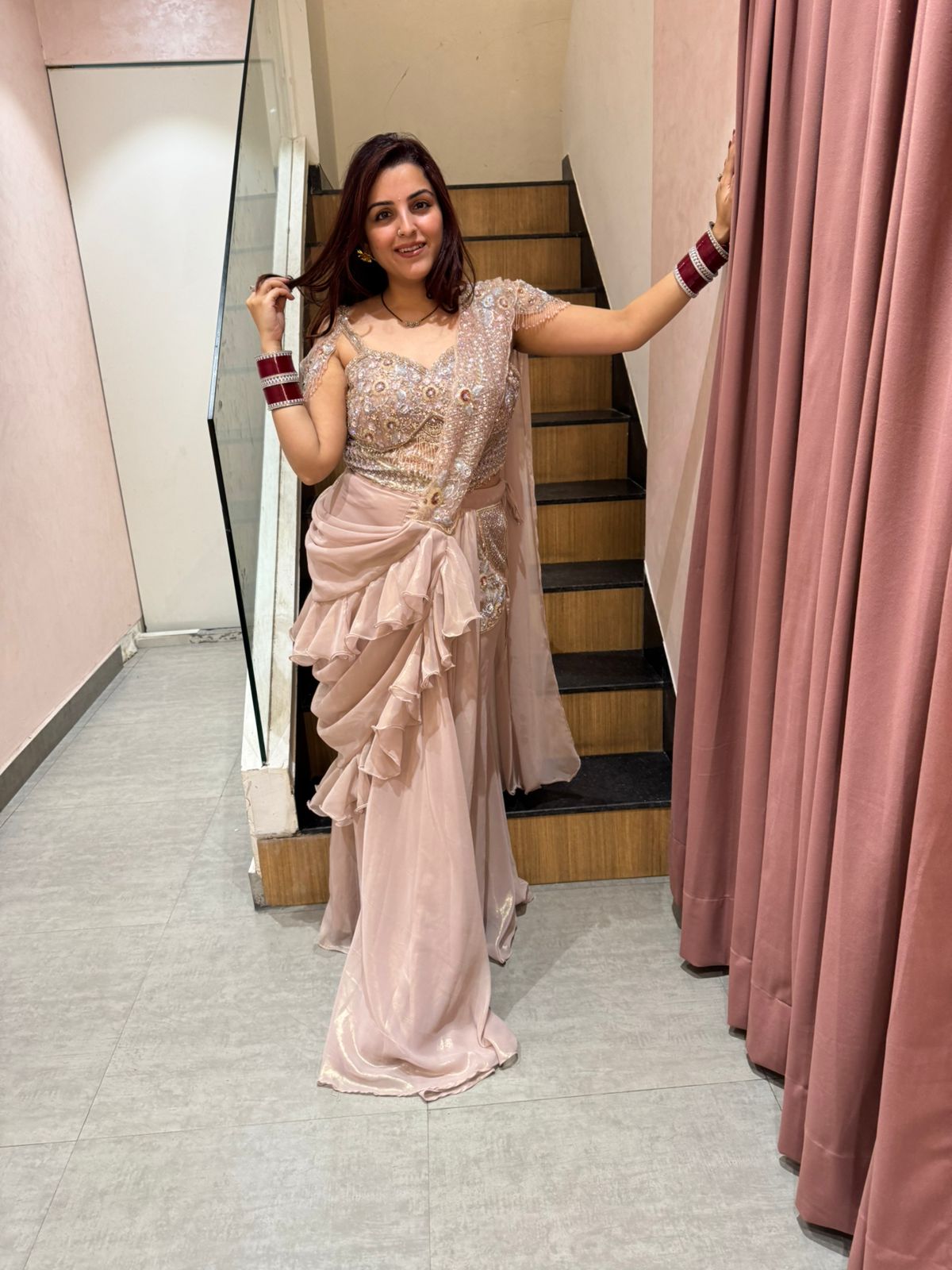 Sofia draped skirt with embroidery blouse