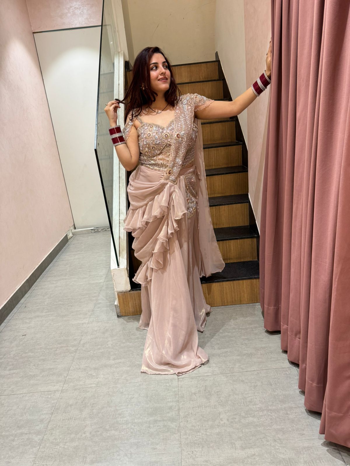 Sofia draped skirt with embroidery blouse