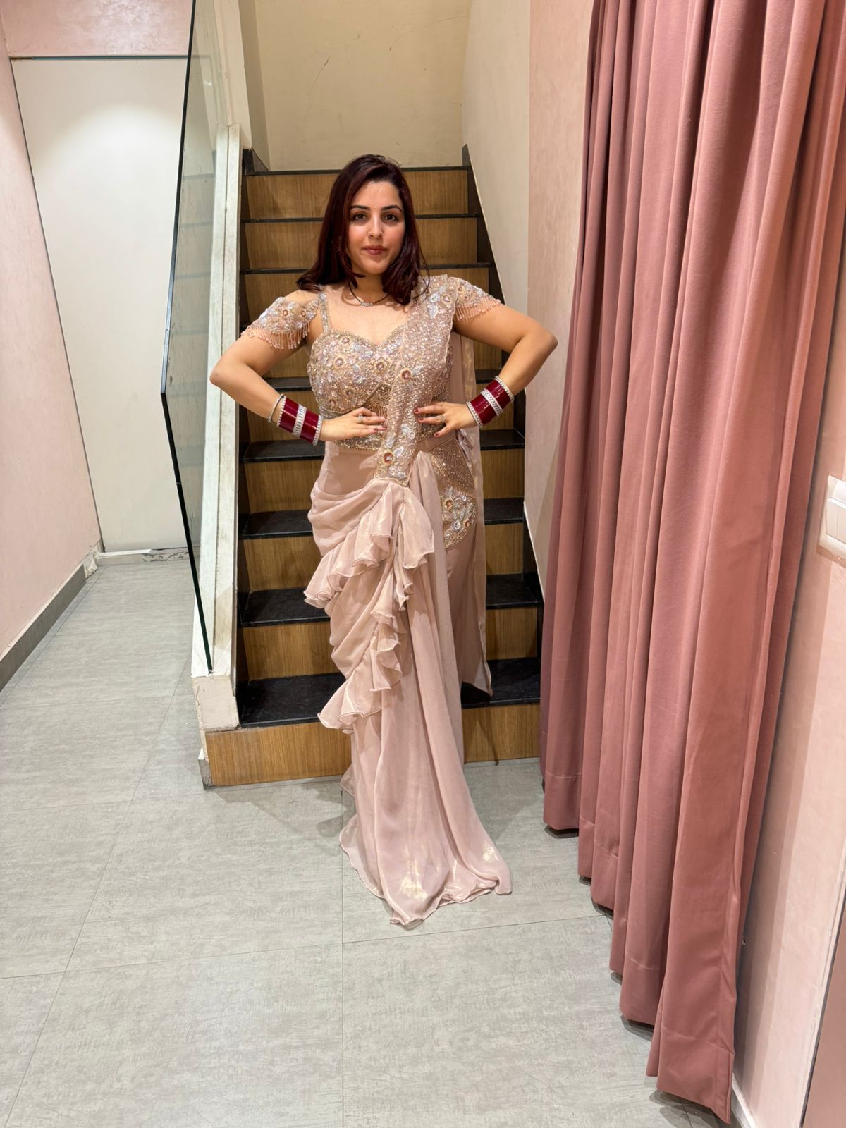 Sofia draped skirt with embroidery blouse