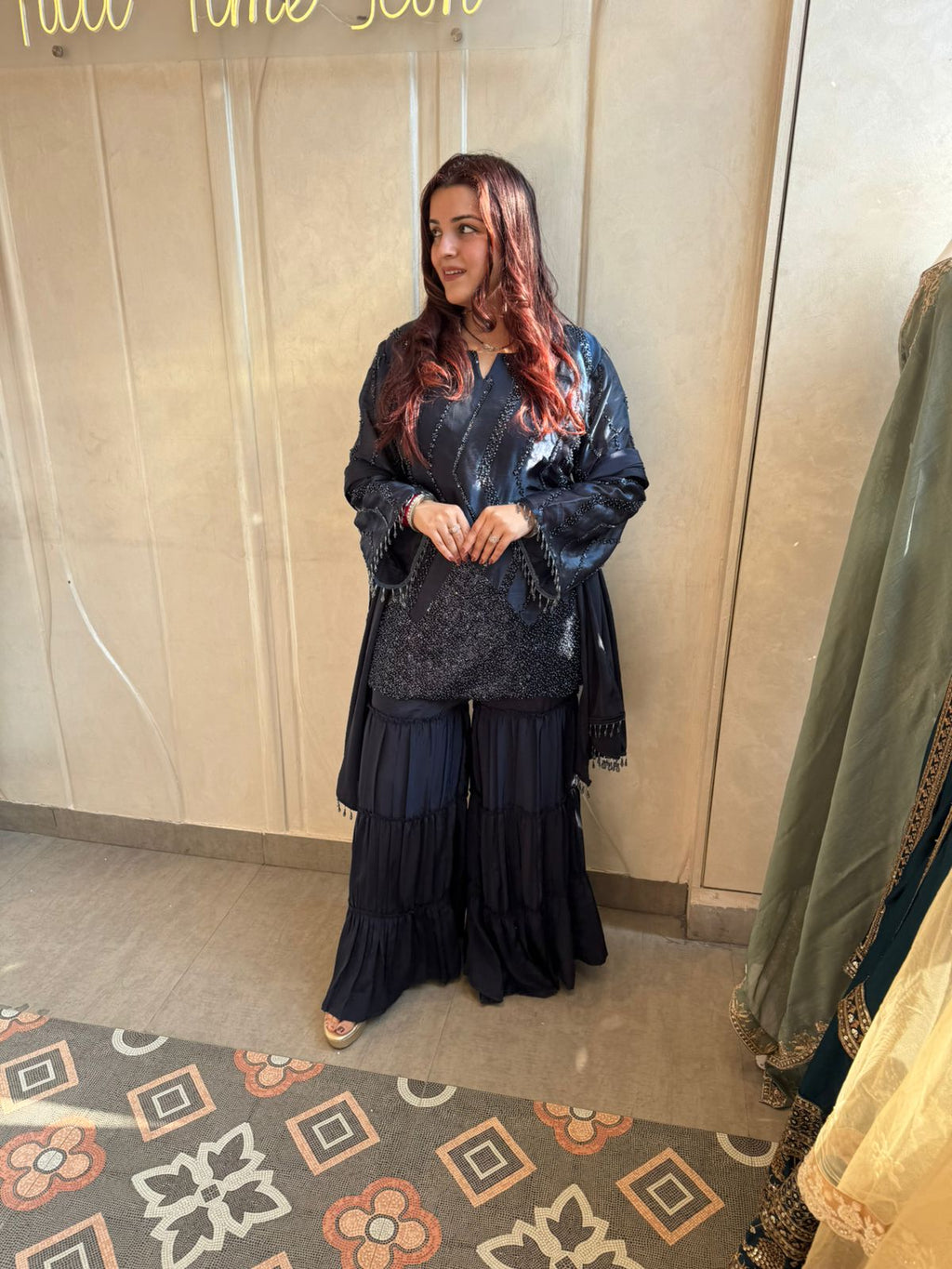 Noir Beaded Sharara Set