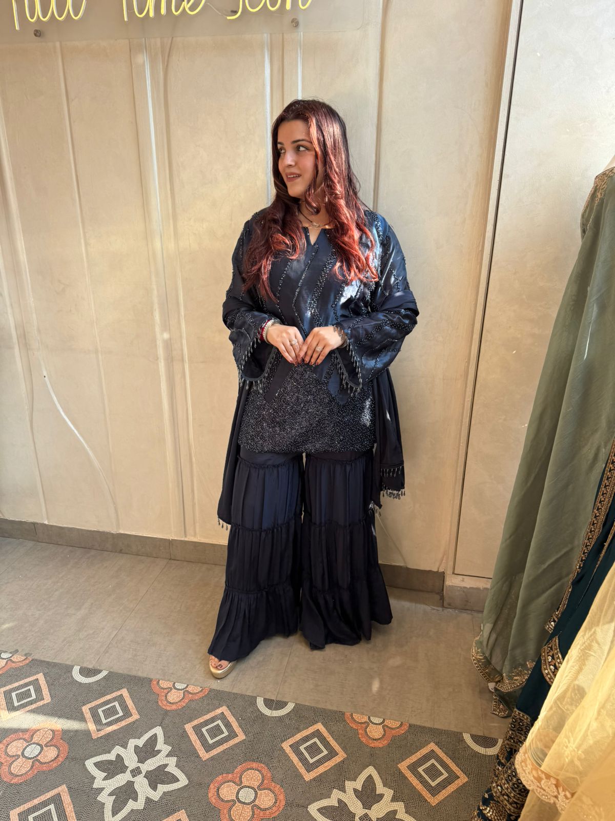 Noir Beaded Sharara Set