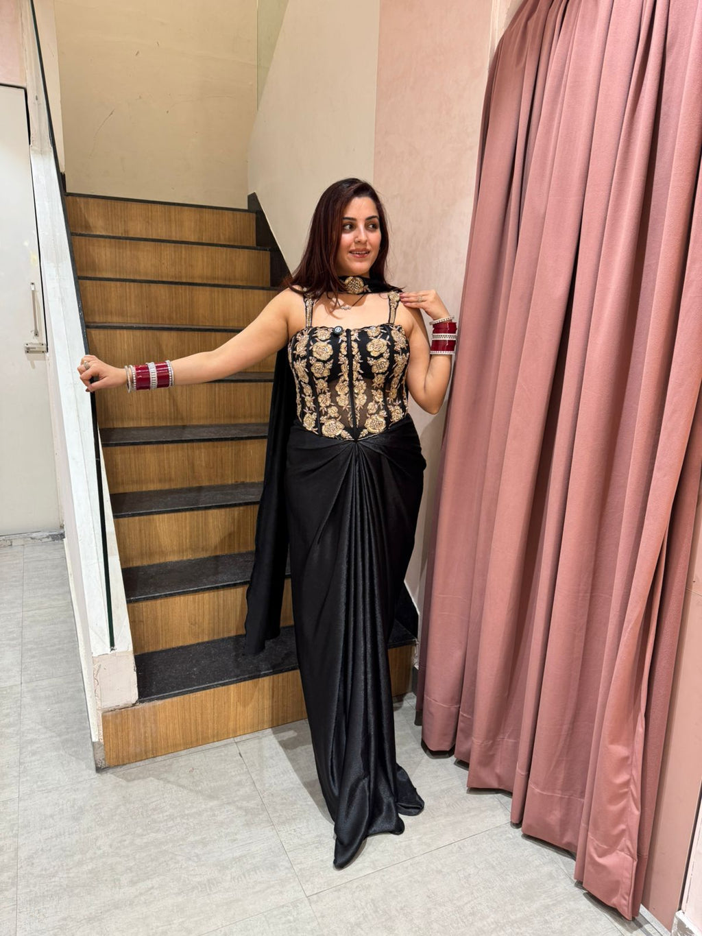 Midnight Noir Corset Saree Set