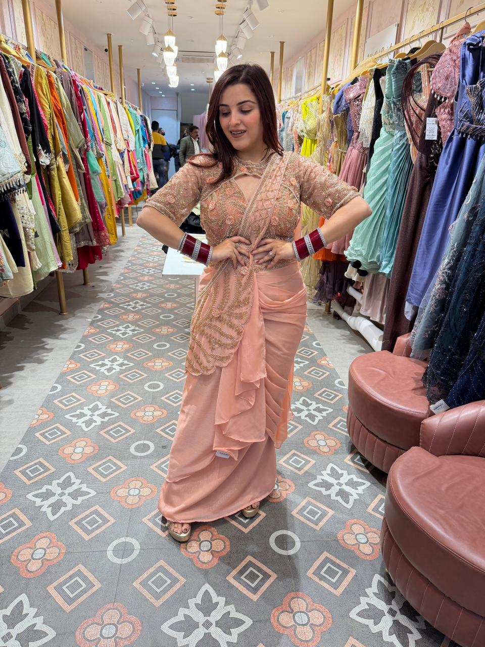 Emi embroidered blouse with Draped Skirt