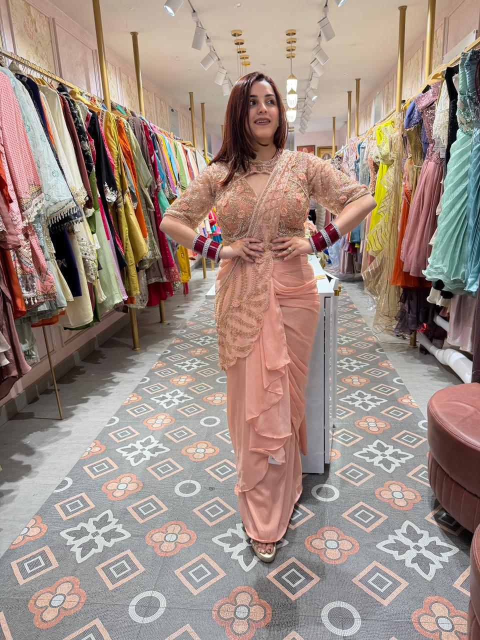 Emi embroidered blouse with Draped Skirt