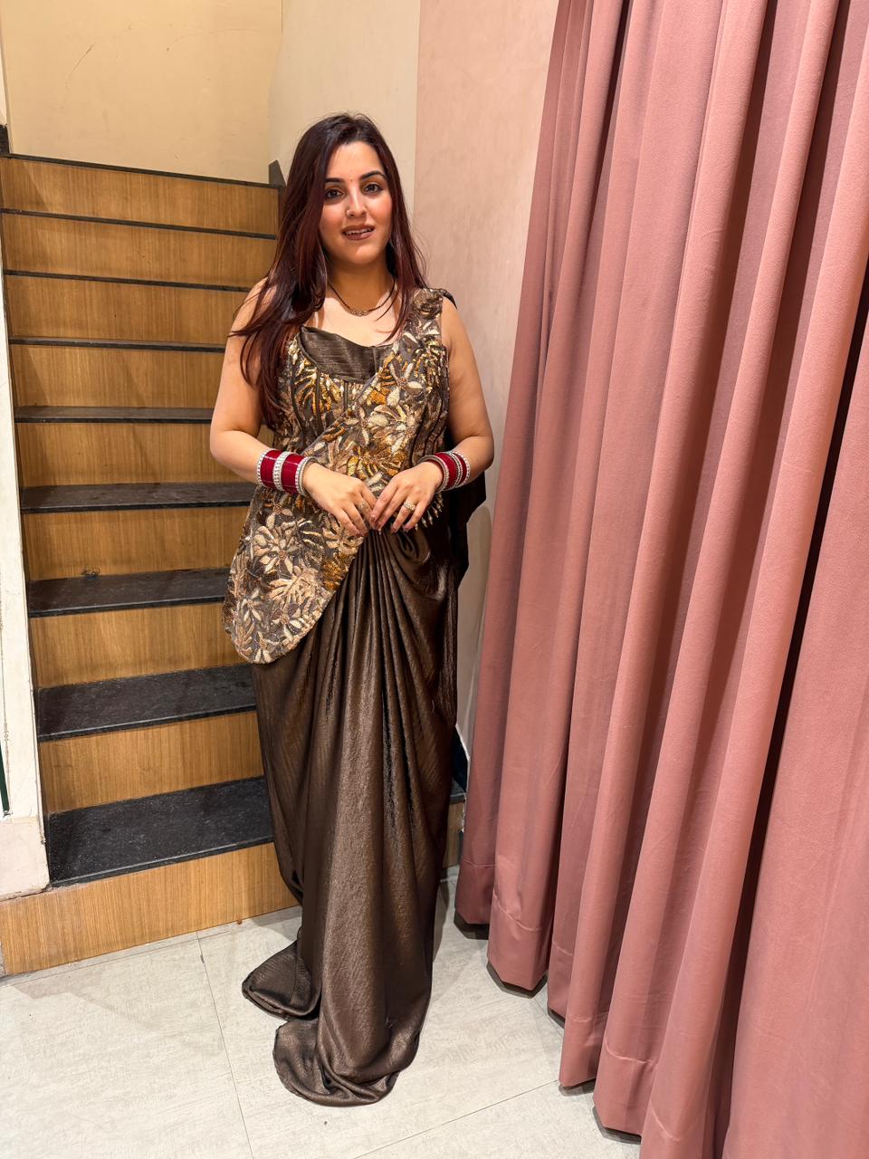 Galla Bronze Draped Saree