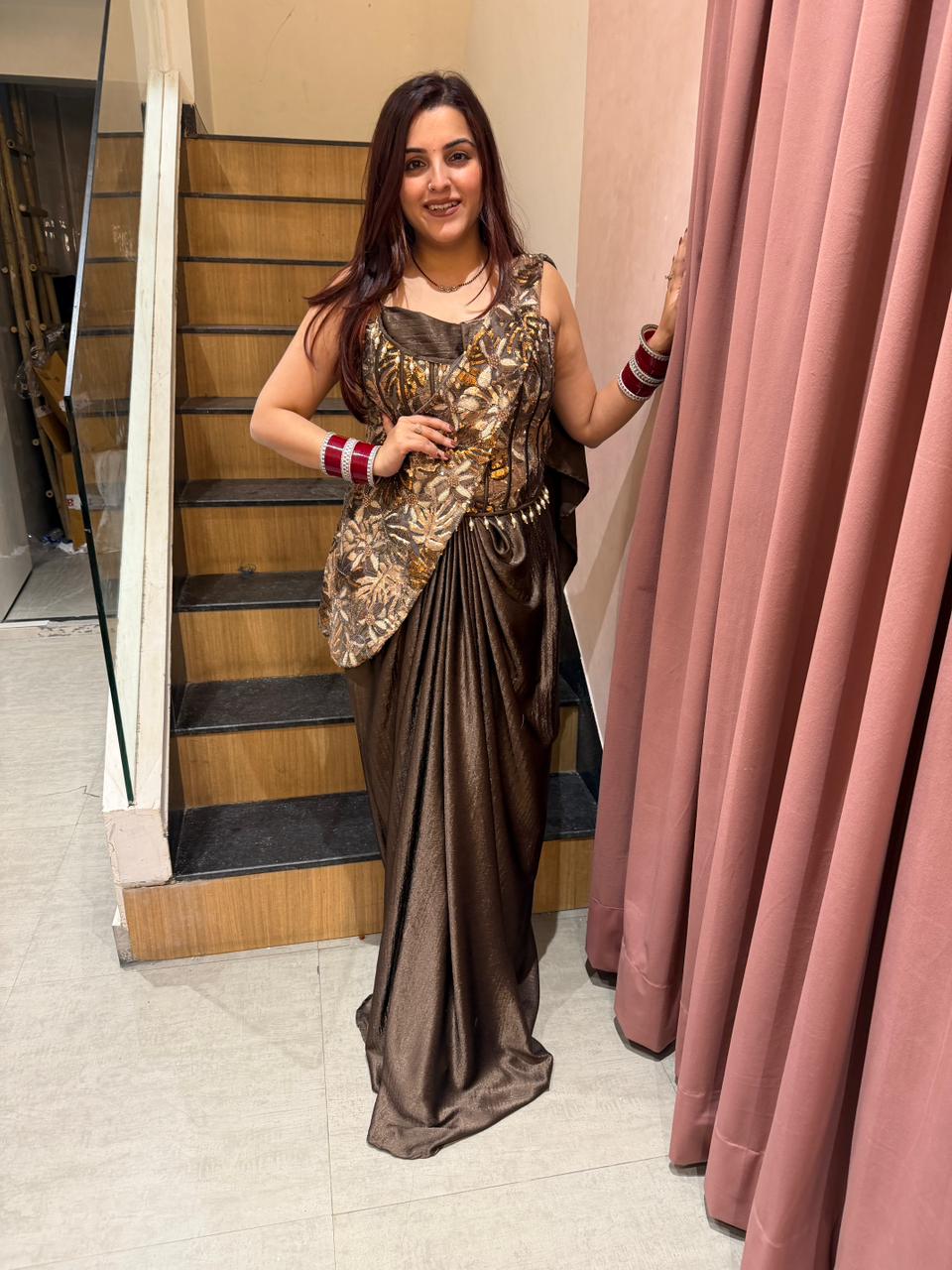 Galla Bronze Draped Saree