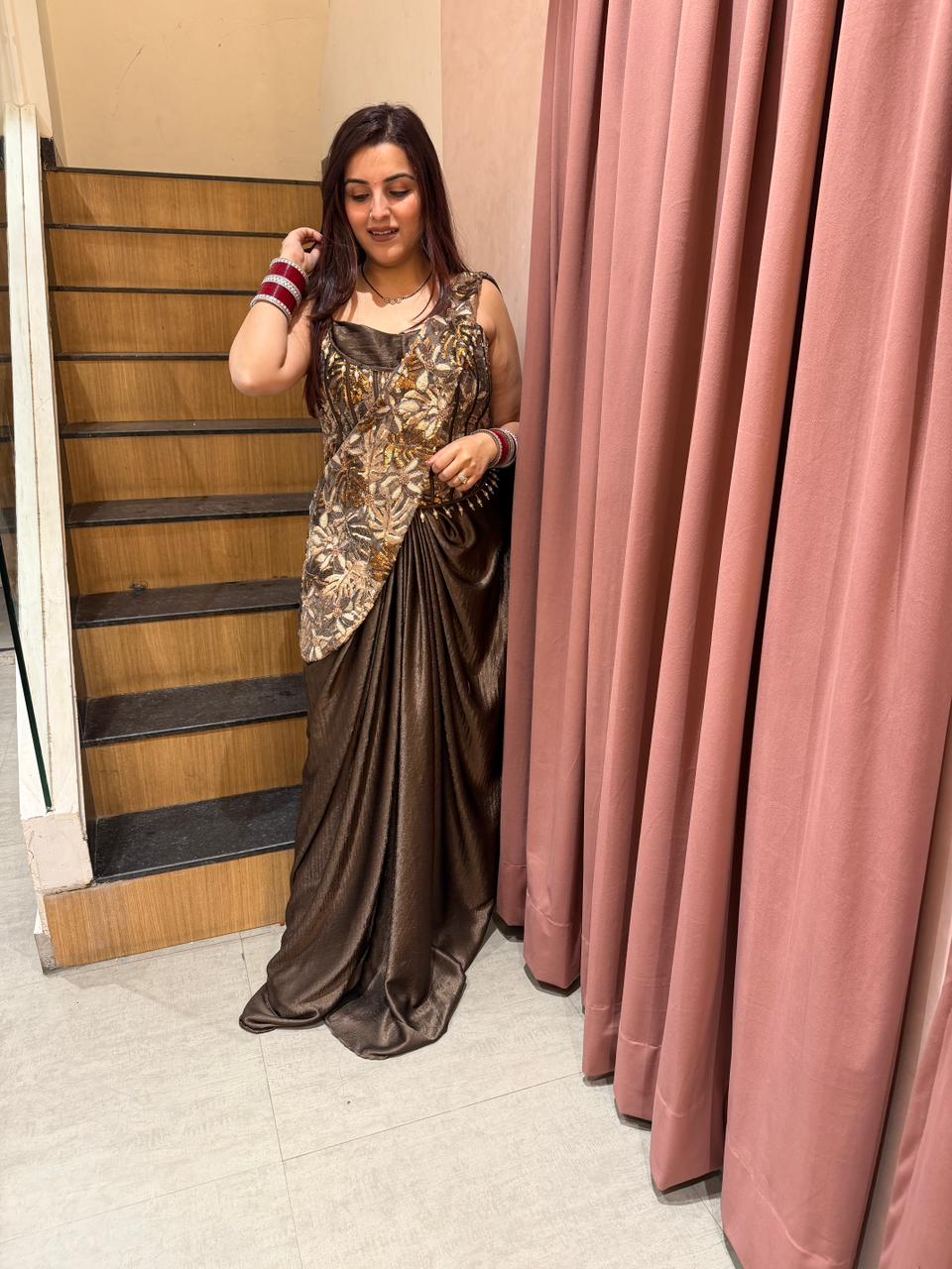 Galla Bronze Draped Saree