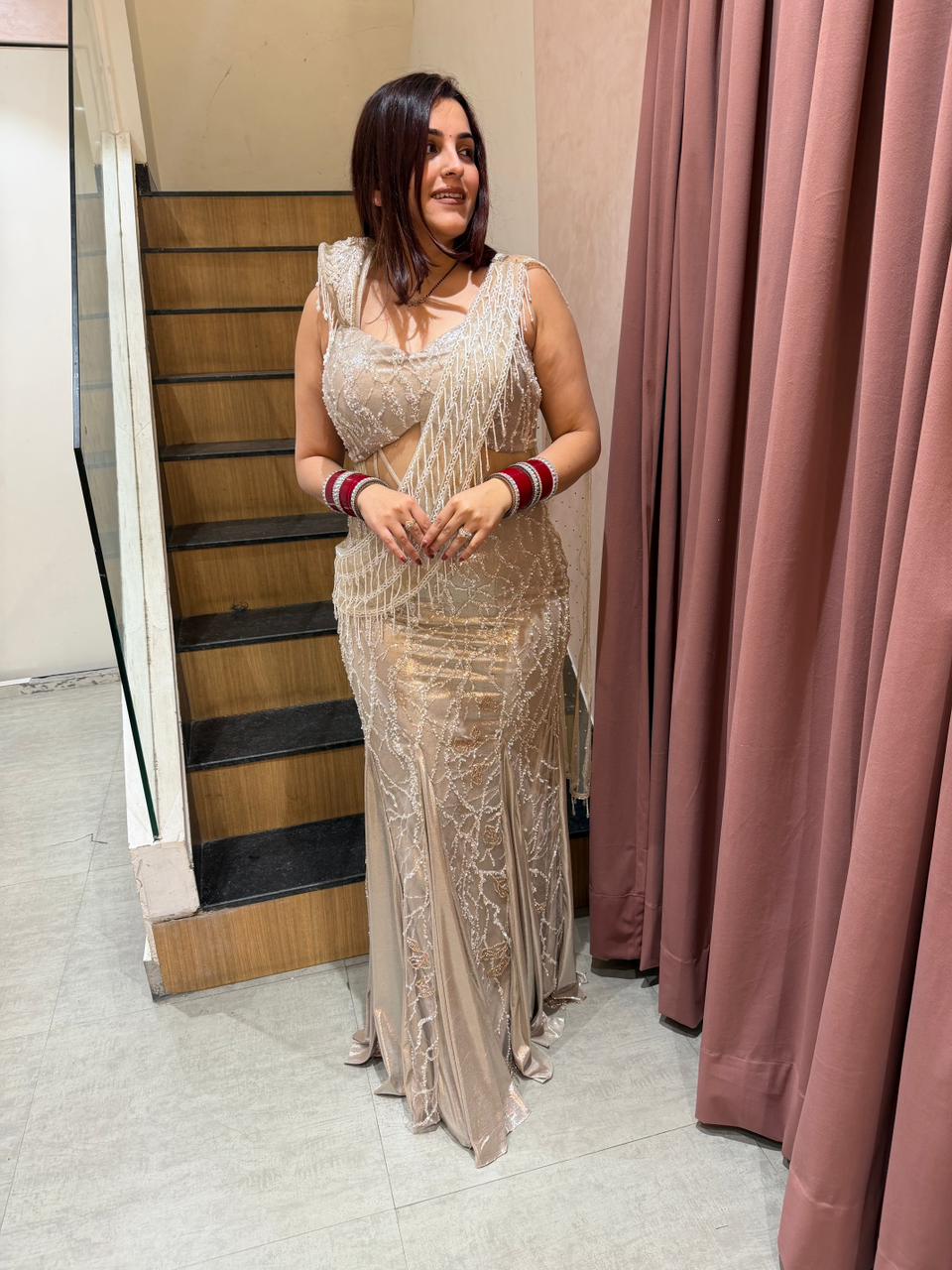 Zoya Gold Embellished Draped Skirt Saree
