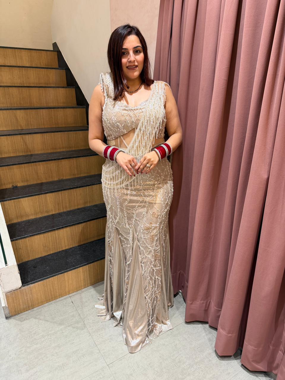 Zoya Gold Embellished Draped Skirt Saree
