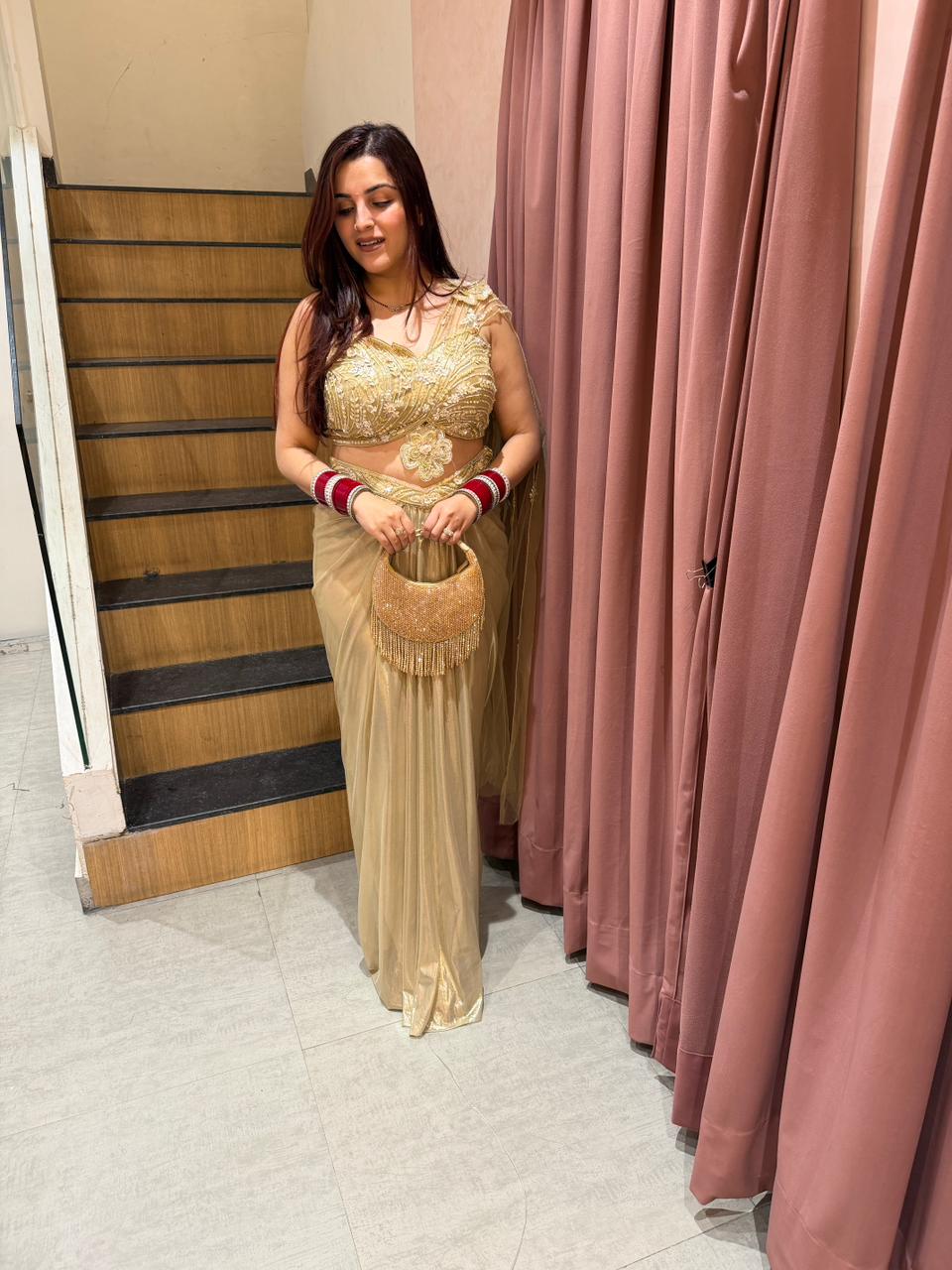 Isha Embroidered Draped Saree Set