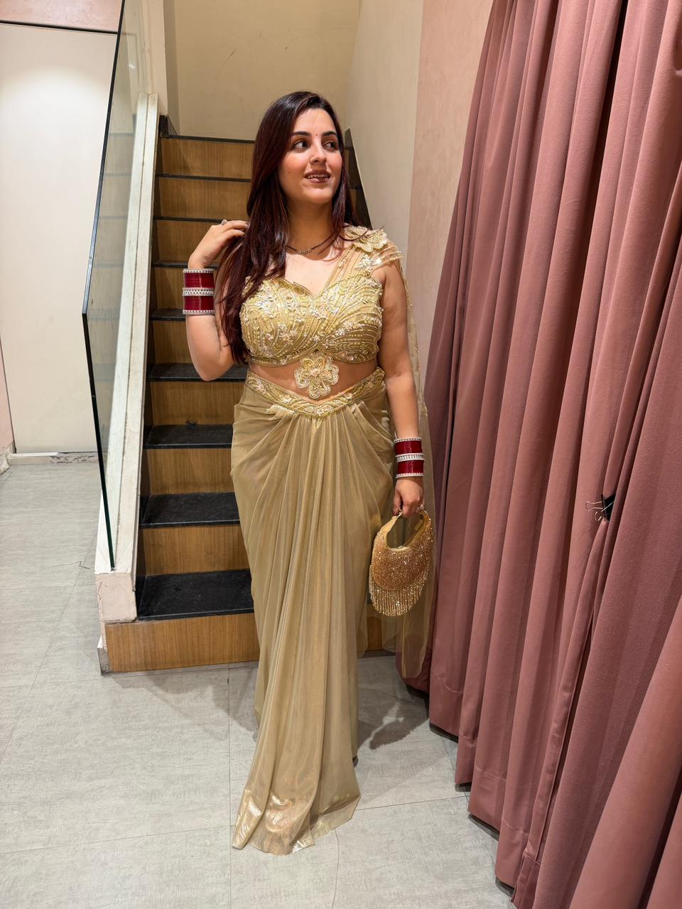 Isha Embroidered Draped Saree Set