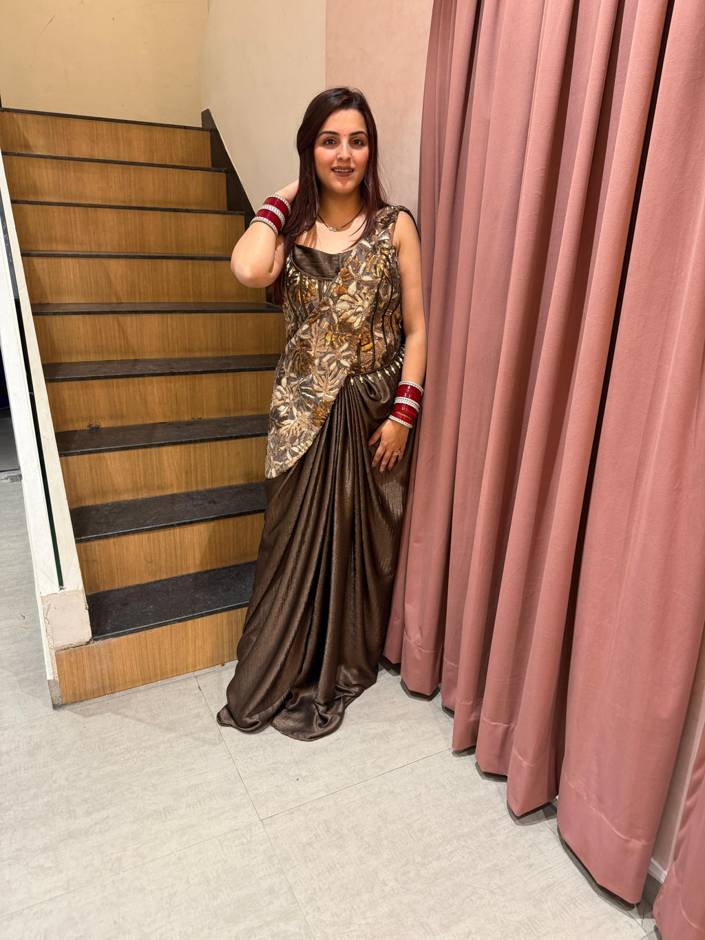 Galla Bronze Draped Saree