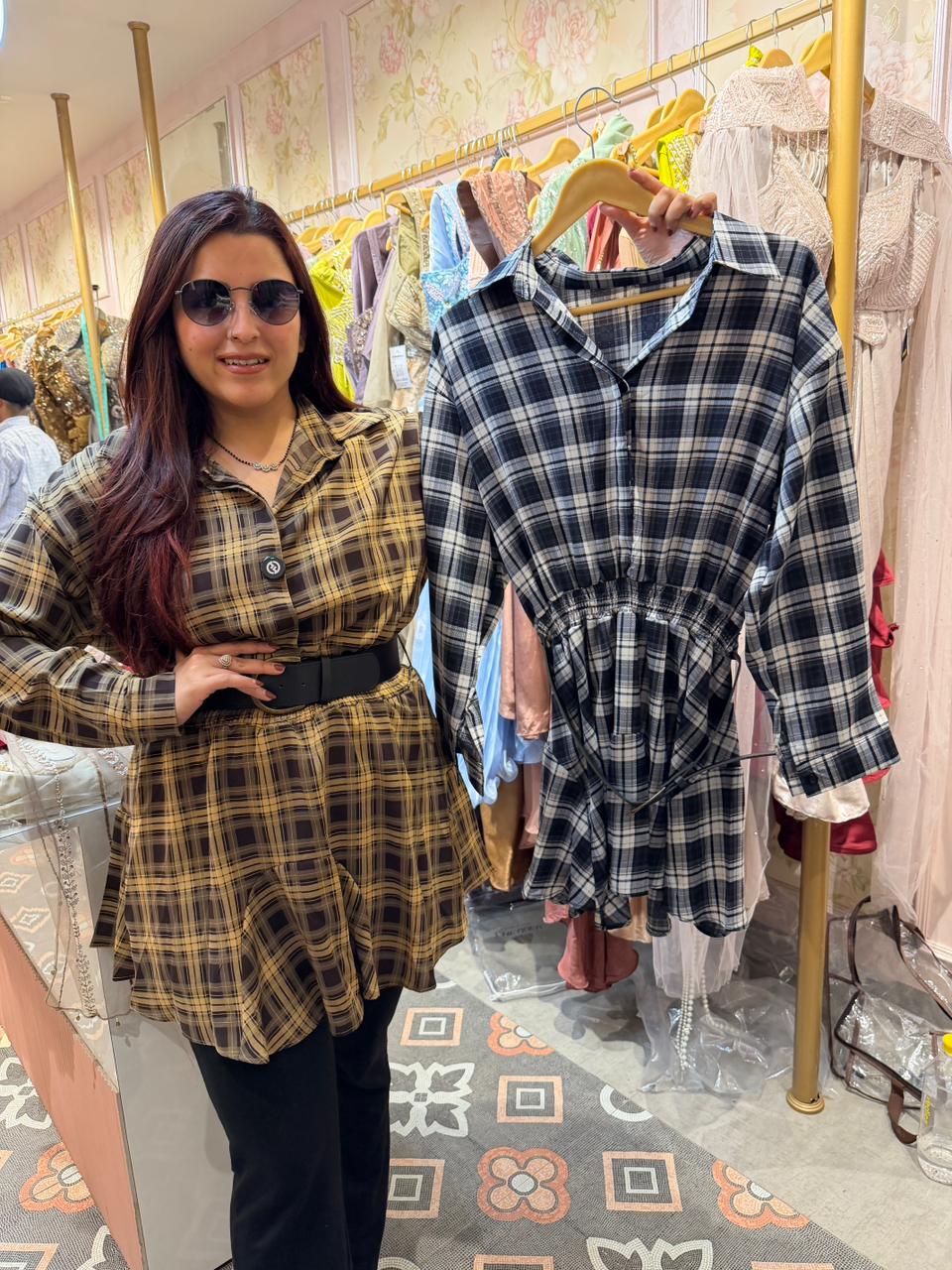 Vintage Check Peplum with Belt Top