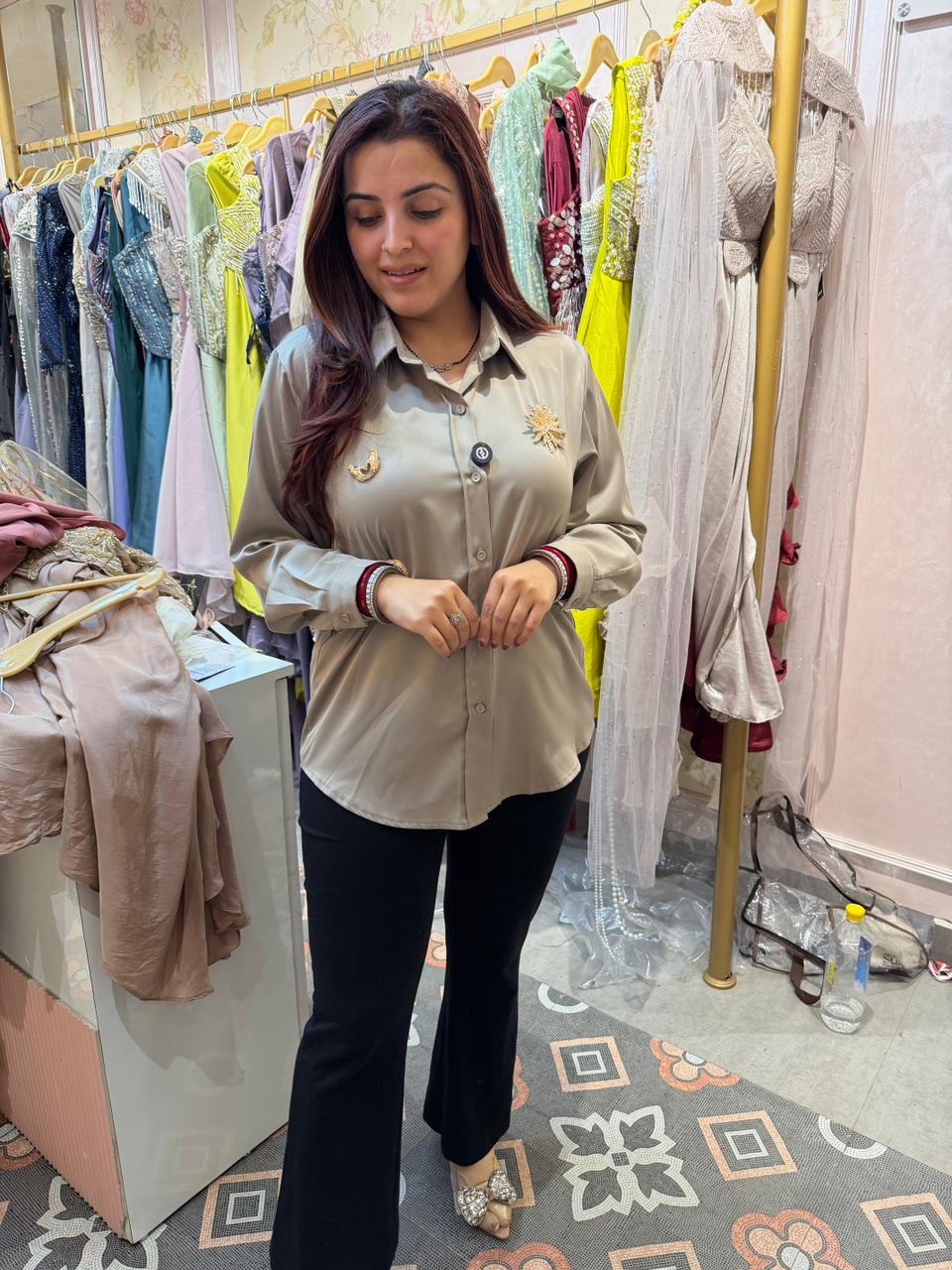 Satin Button-Down Shirt