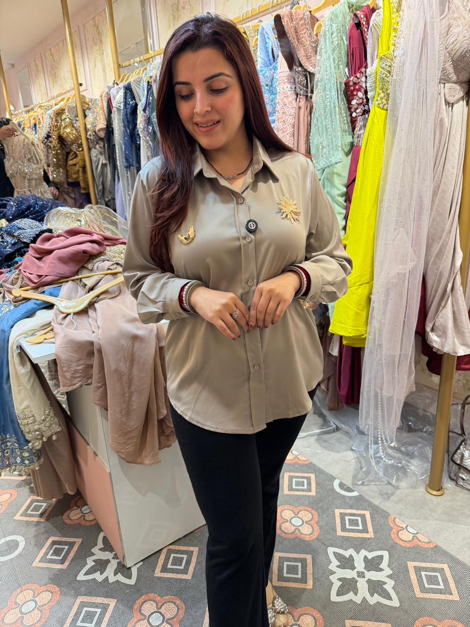 Satin Button-Down Shirt