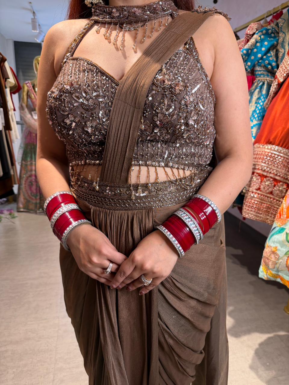 Sara Embellished Draped Saree Set