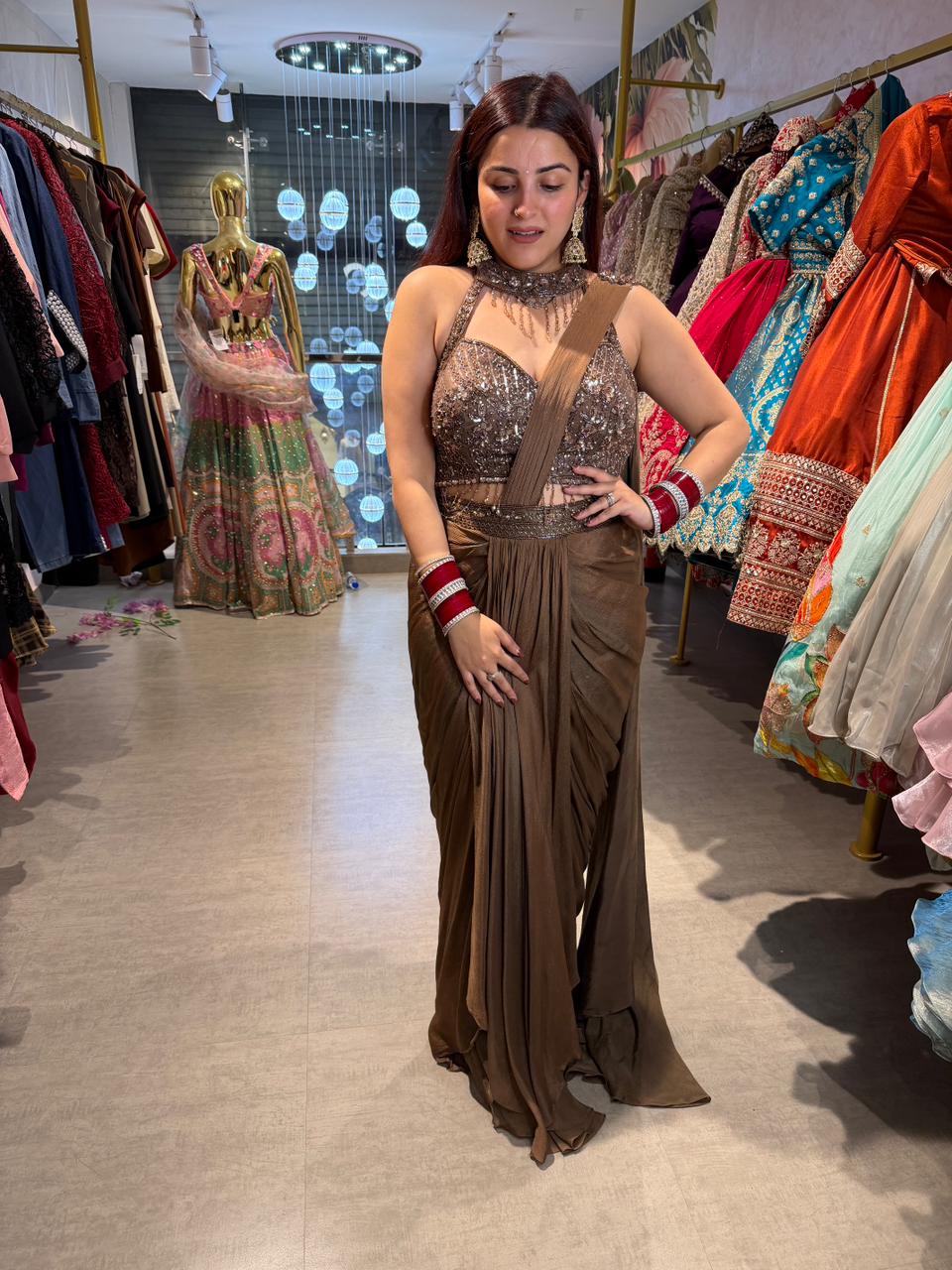 Sara Embellished Draped Saree Set