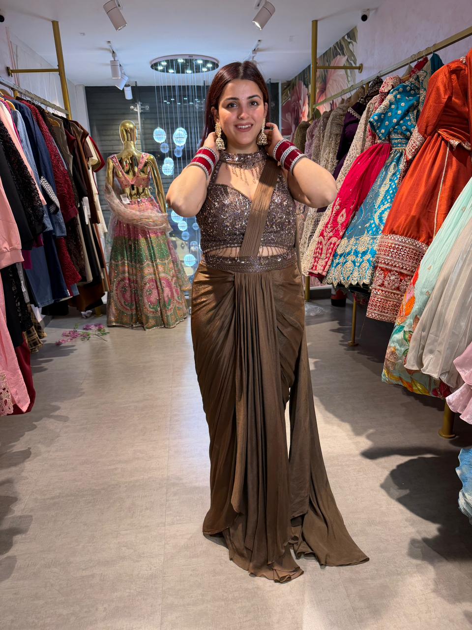 Sara Embellished Draped Saree Set