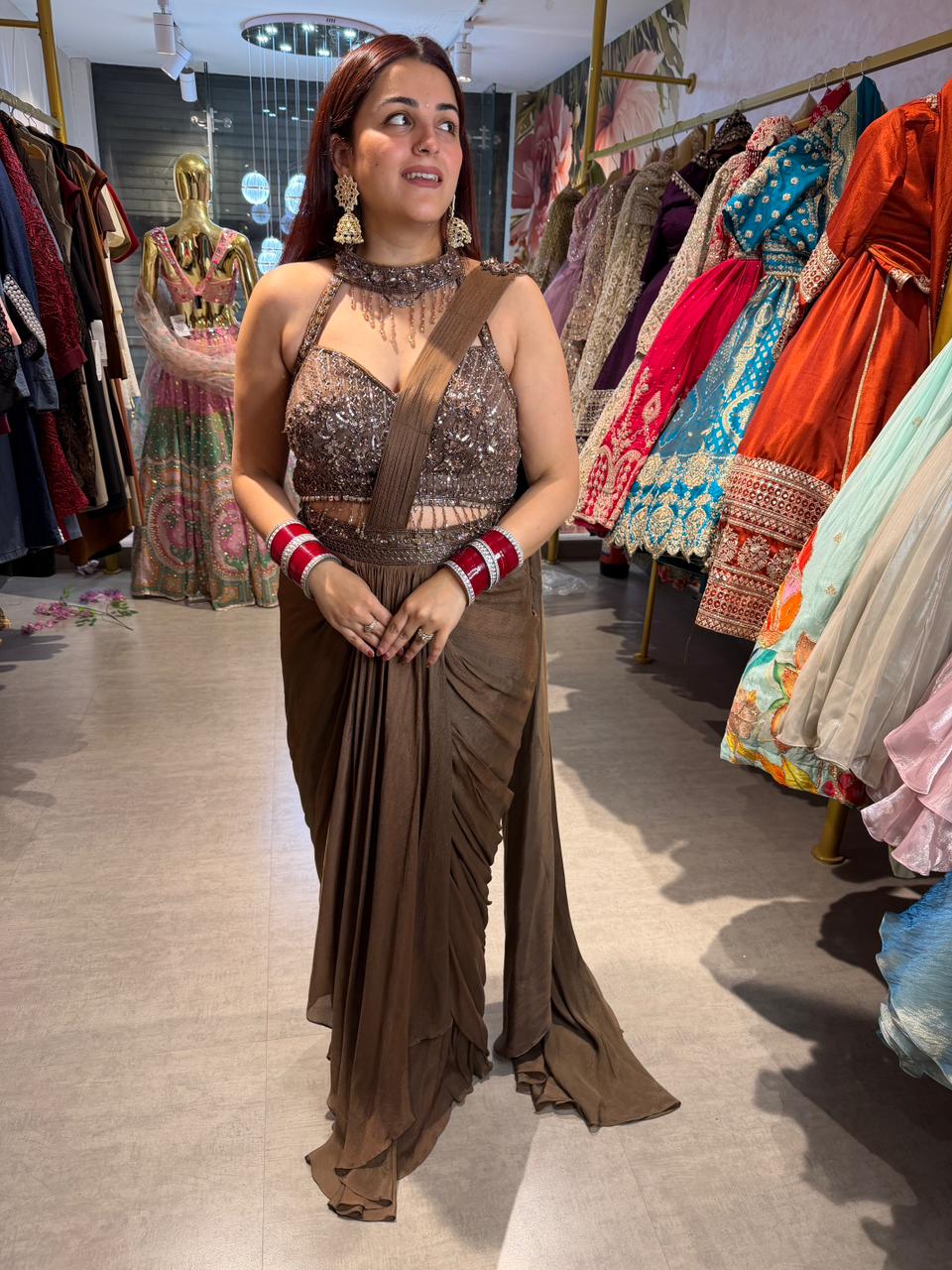 Sara Embellished Draped Saree Set