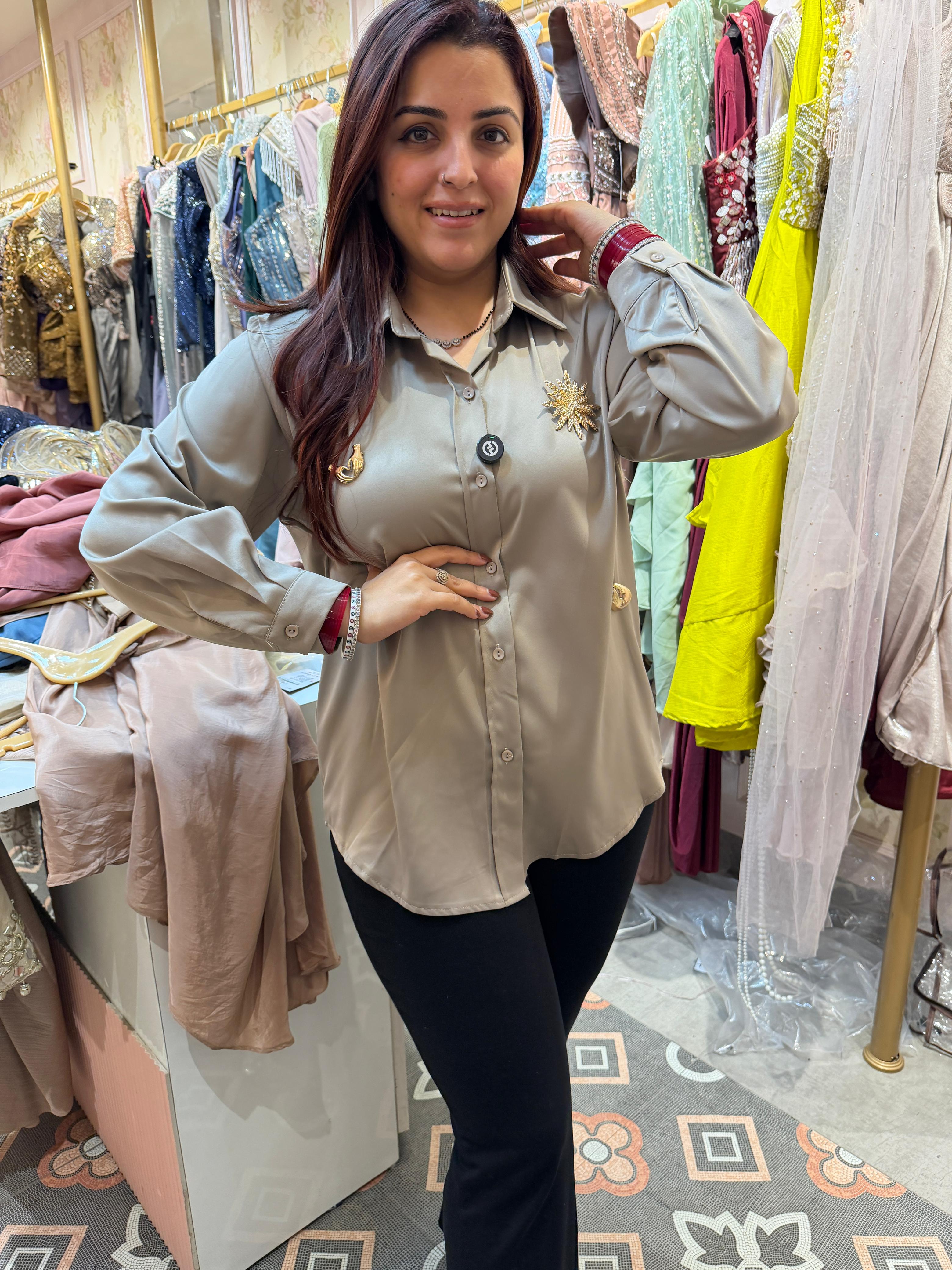 Satin Button-Down Shirt