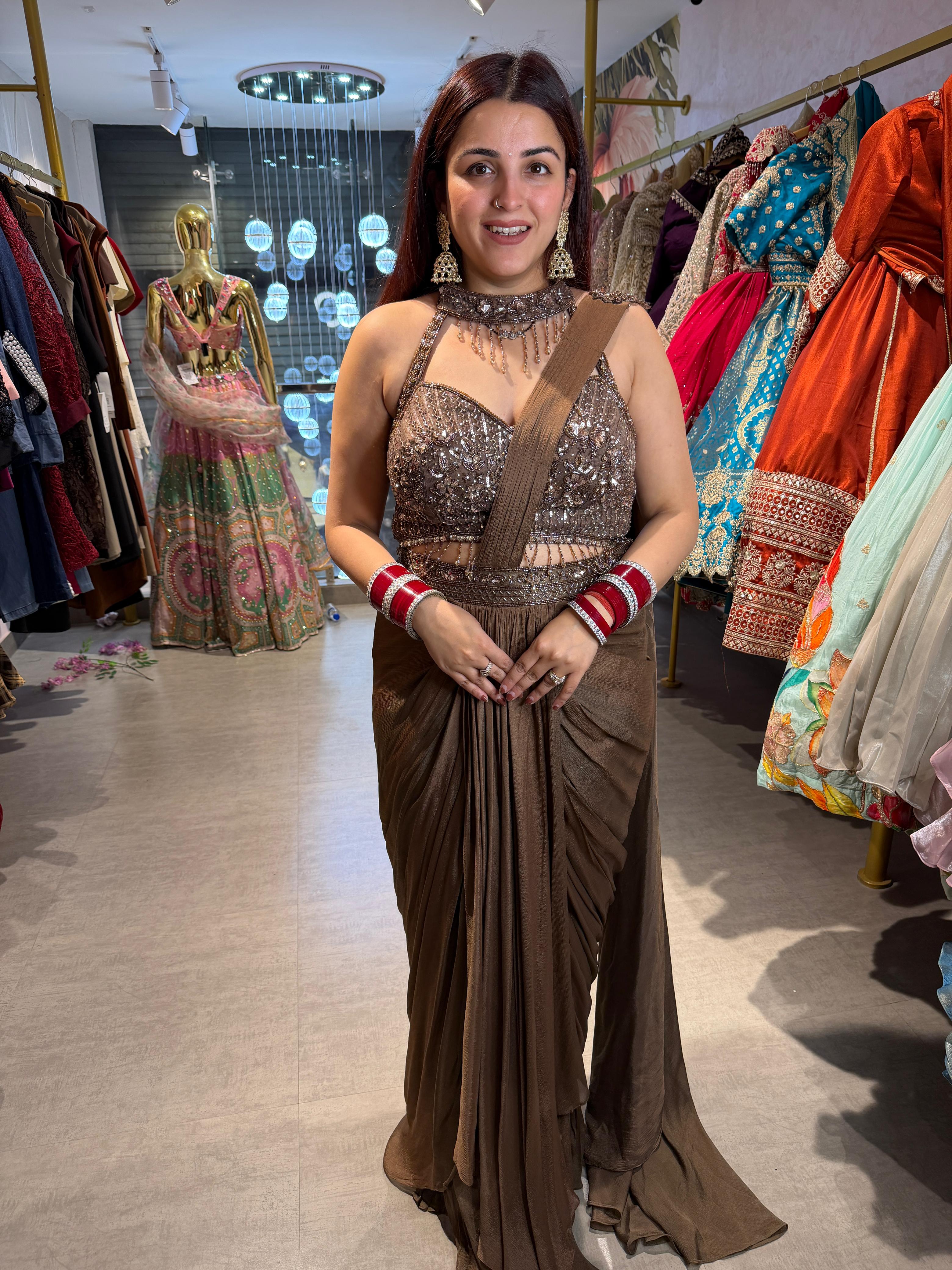 Sara Embellished Draped Saree Set