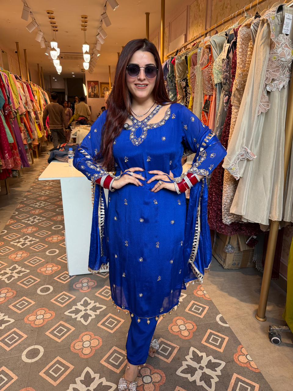 Manu Royal Sapphire Embellished Suit Set