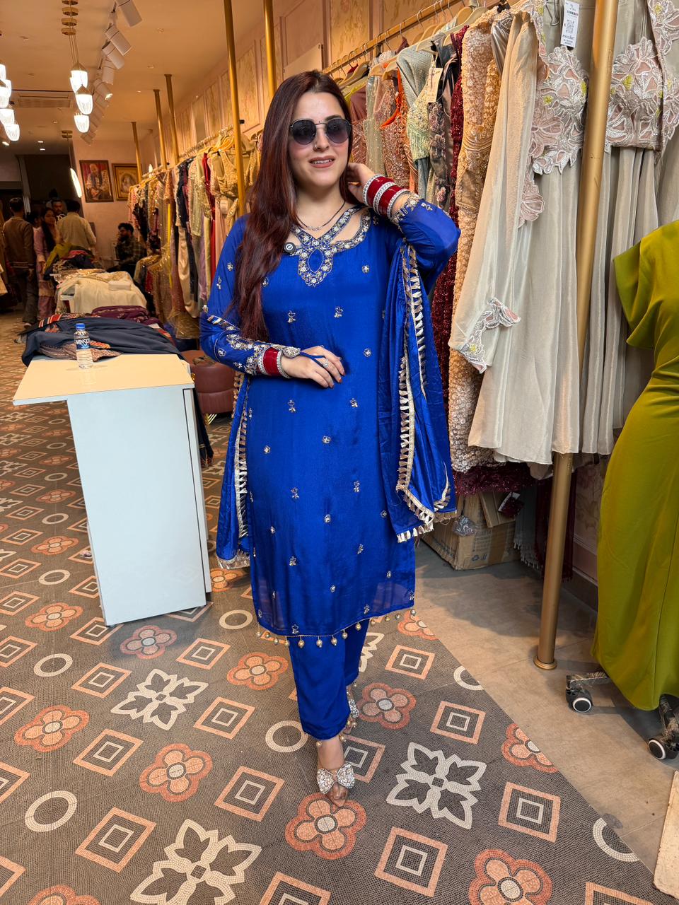 Manu Royal Sapphire Embellished Suit Set